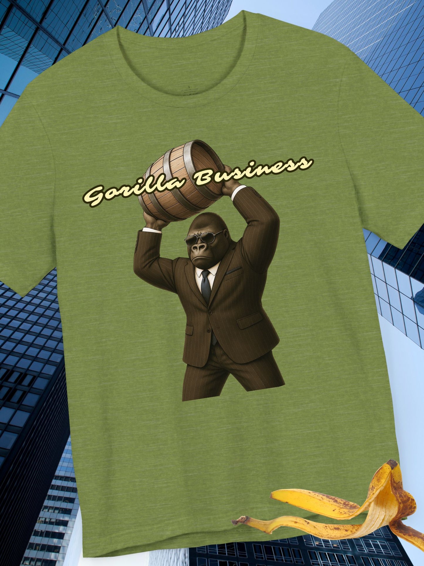 'Gorilla Business' with Graphic Unisex Cotton Tee - Shirt for Kong Lovers, Barrel Throwing Gorilla Tee