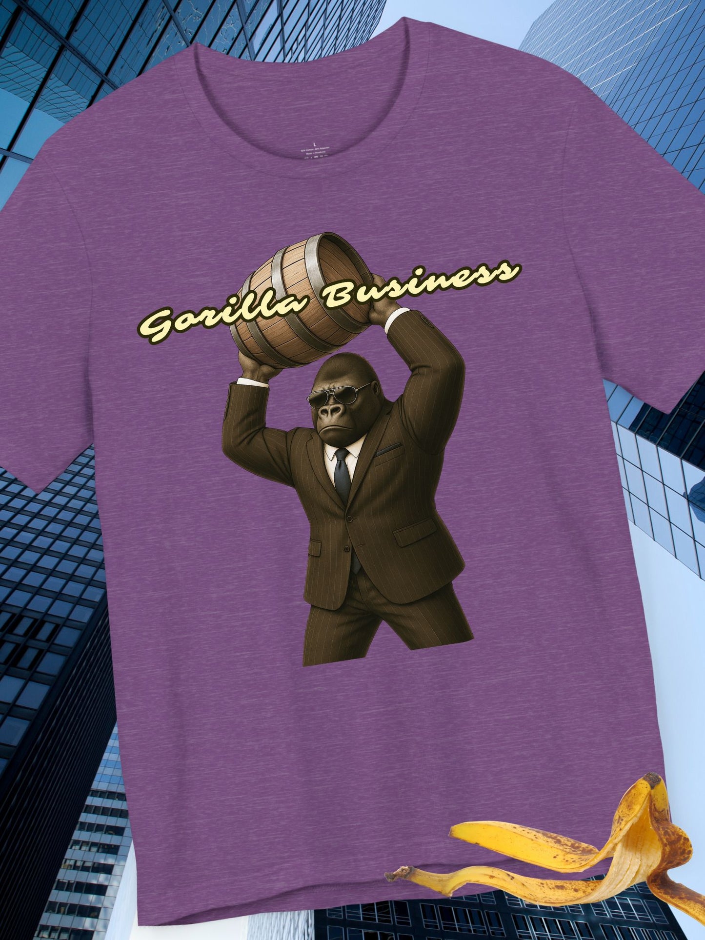 'Gorilla Business' with Graphic Unisex Cotton Tee - Shirt for Kong Lovers, Barrel Throwing Gorilla Tee