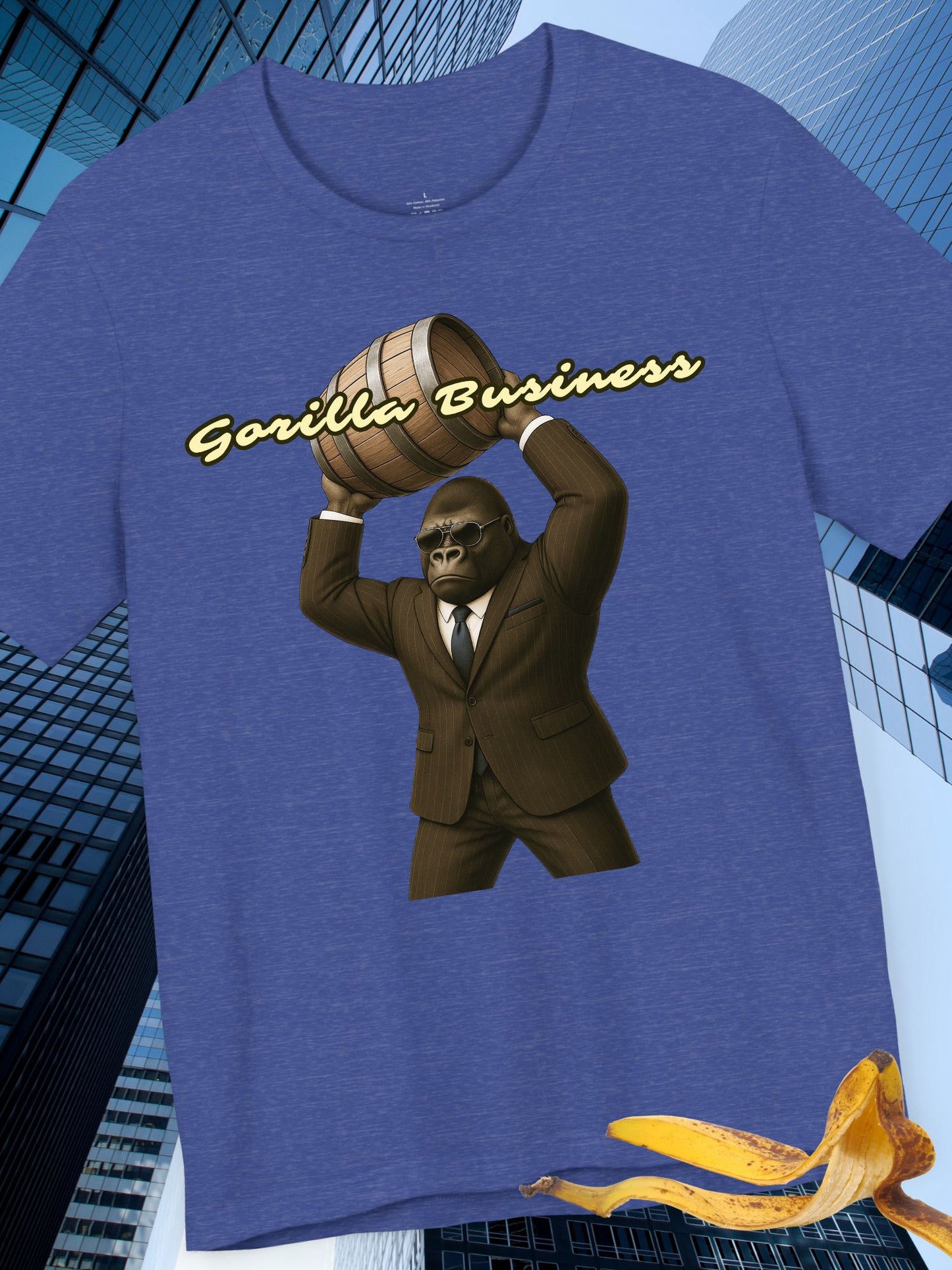 'Gorilla Business' with Graphic Unisex Cotton Tee - Shirt for Kong Lovers, Barrel Throwing Gorilla Tee