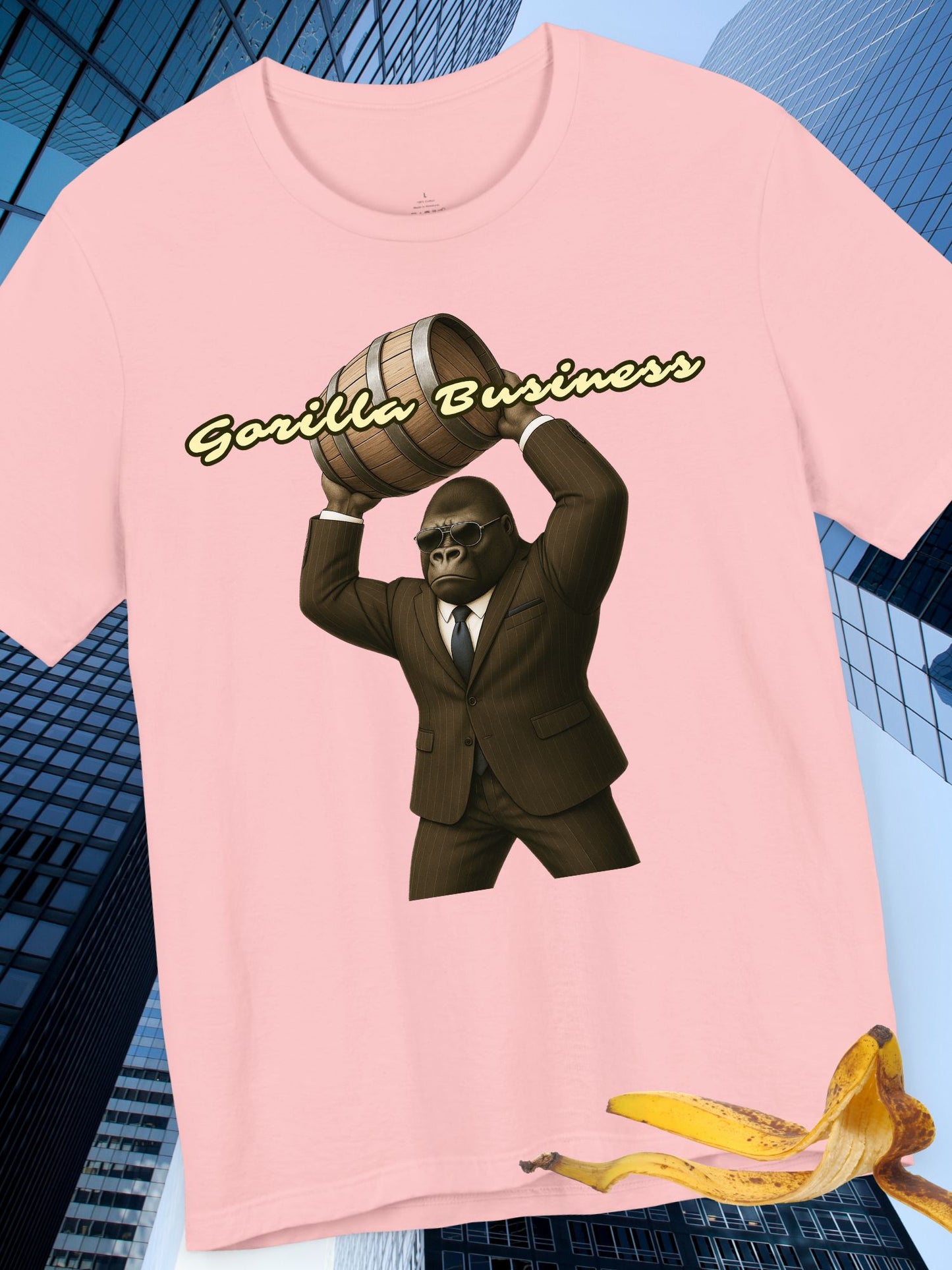 'Gorilla Business' with Graphic Unisex Cotton Tee - Shirt for Kong Lovers, Barrel Throwing Gorilla Tee