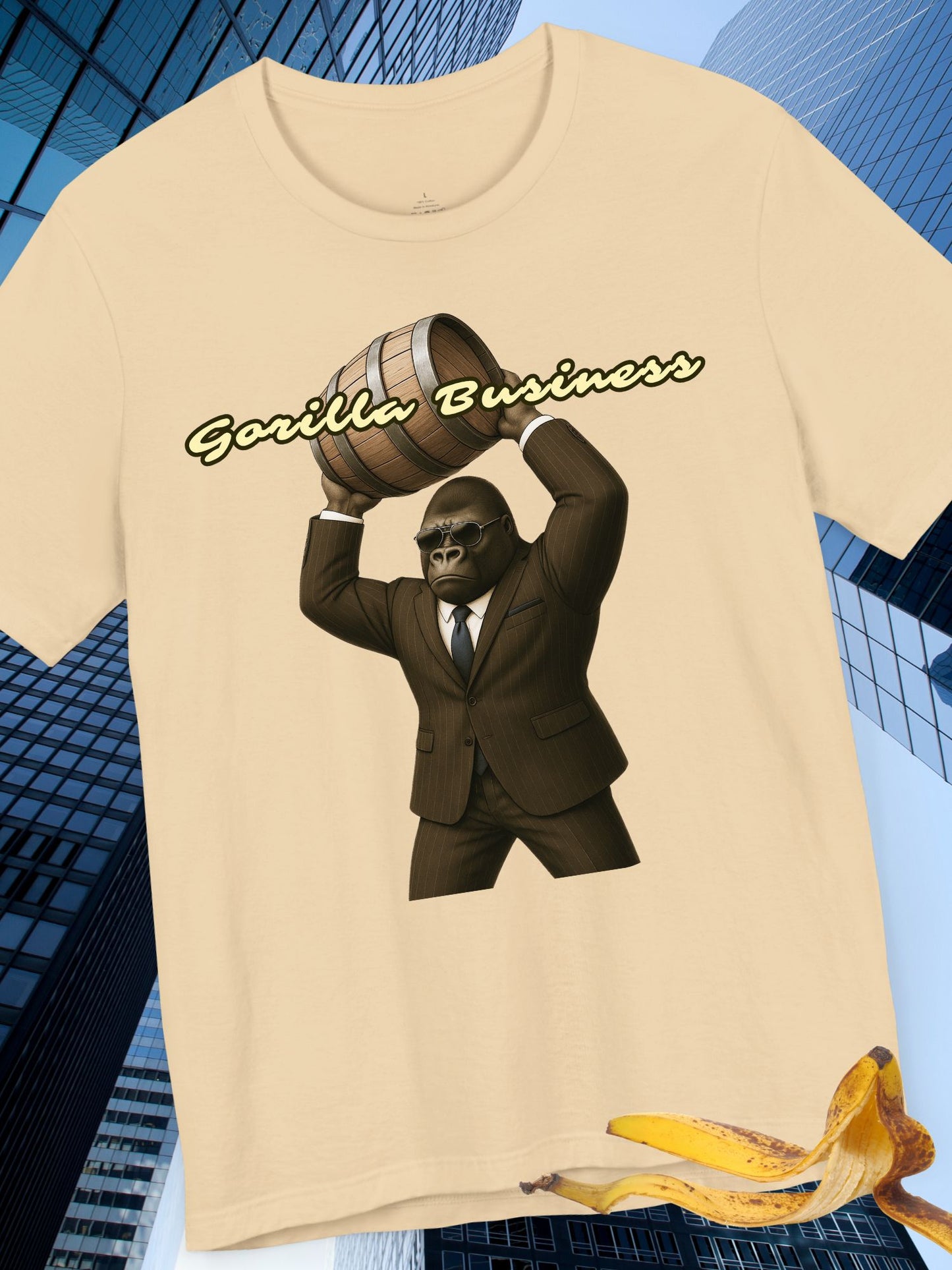 'Gorilla Business' with Graphic Unisex Cotton Tee - Shirt for Kong Lovers, Barrel Throwing Gorilla Tee
