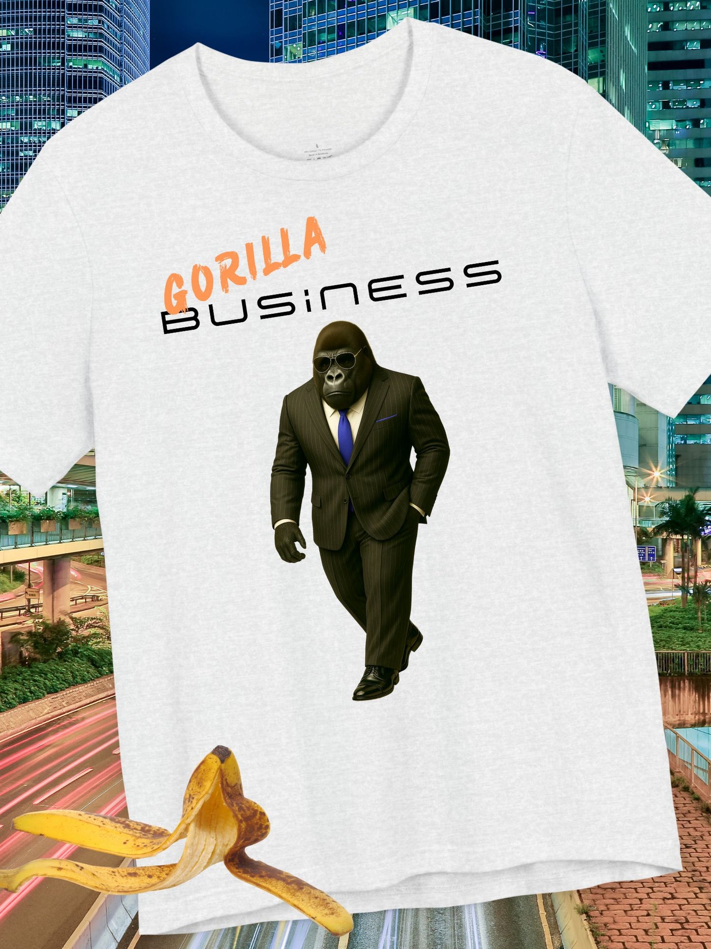'Gorilla Business' with Graphic Unisex Cotton T-Shirt, Business Gorilla Tee