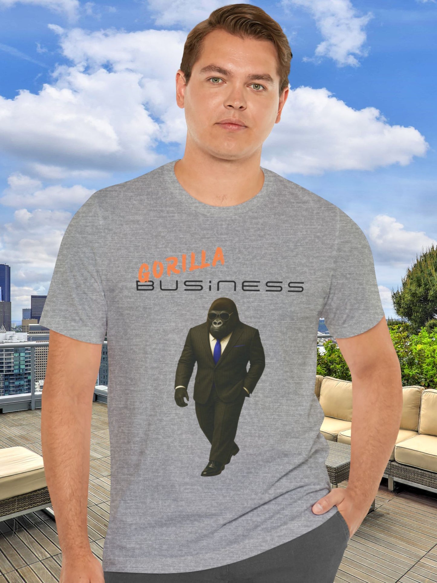 'Gorilla Business' with Graphic Unisex Cotton T-Shirt, Business Gorilla Tee