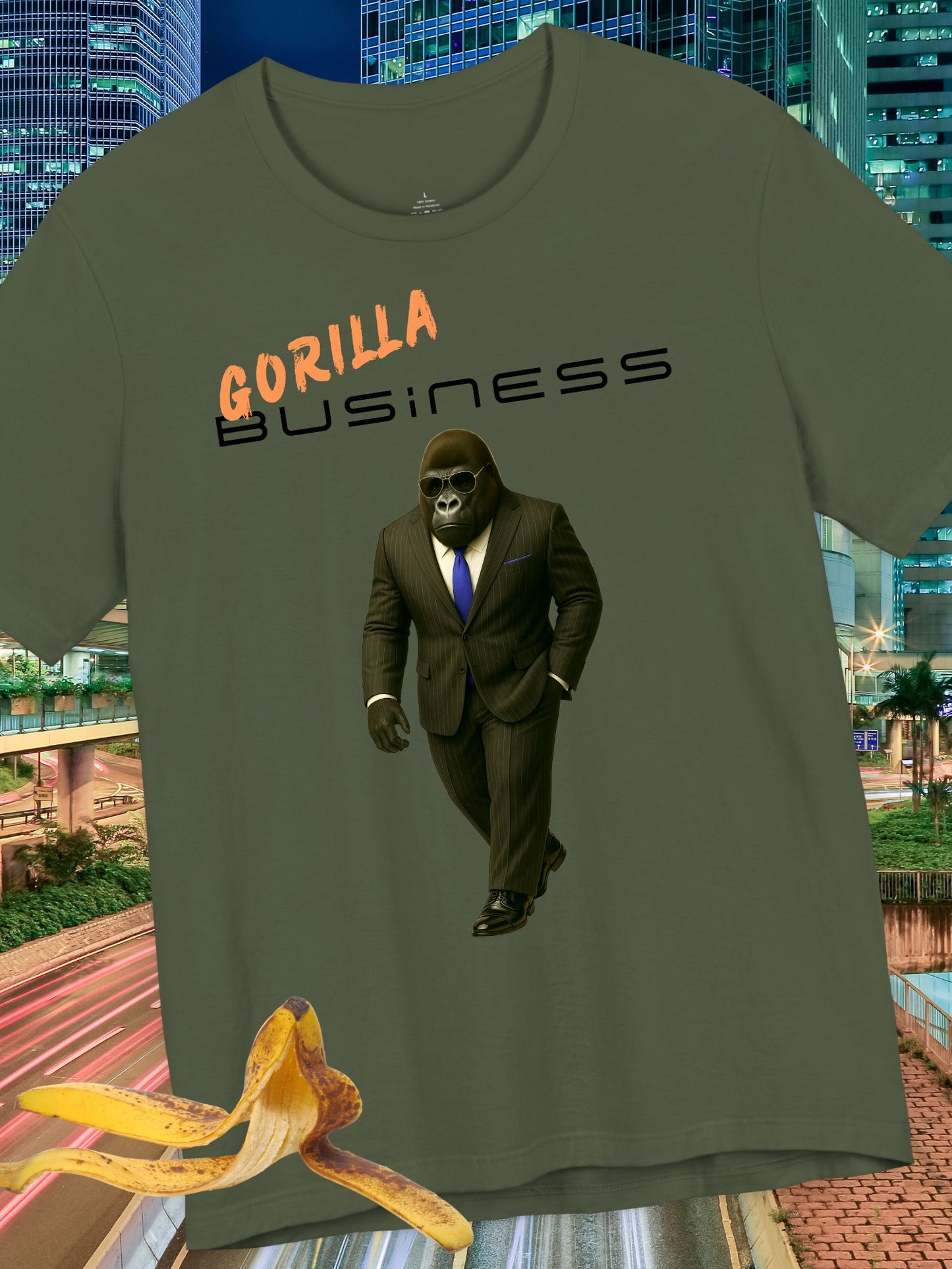 'Gorilla Business' with Graphic Unisex Cotton T-Shirt, Business Gorilla Tee