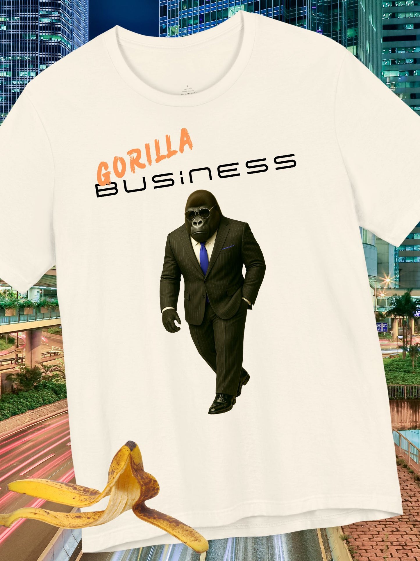 'Gorilla Business' with Graphic Unisex Cotton T-Shirt, Business Gorilla Tee