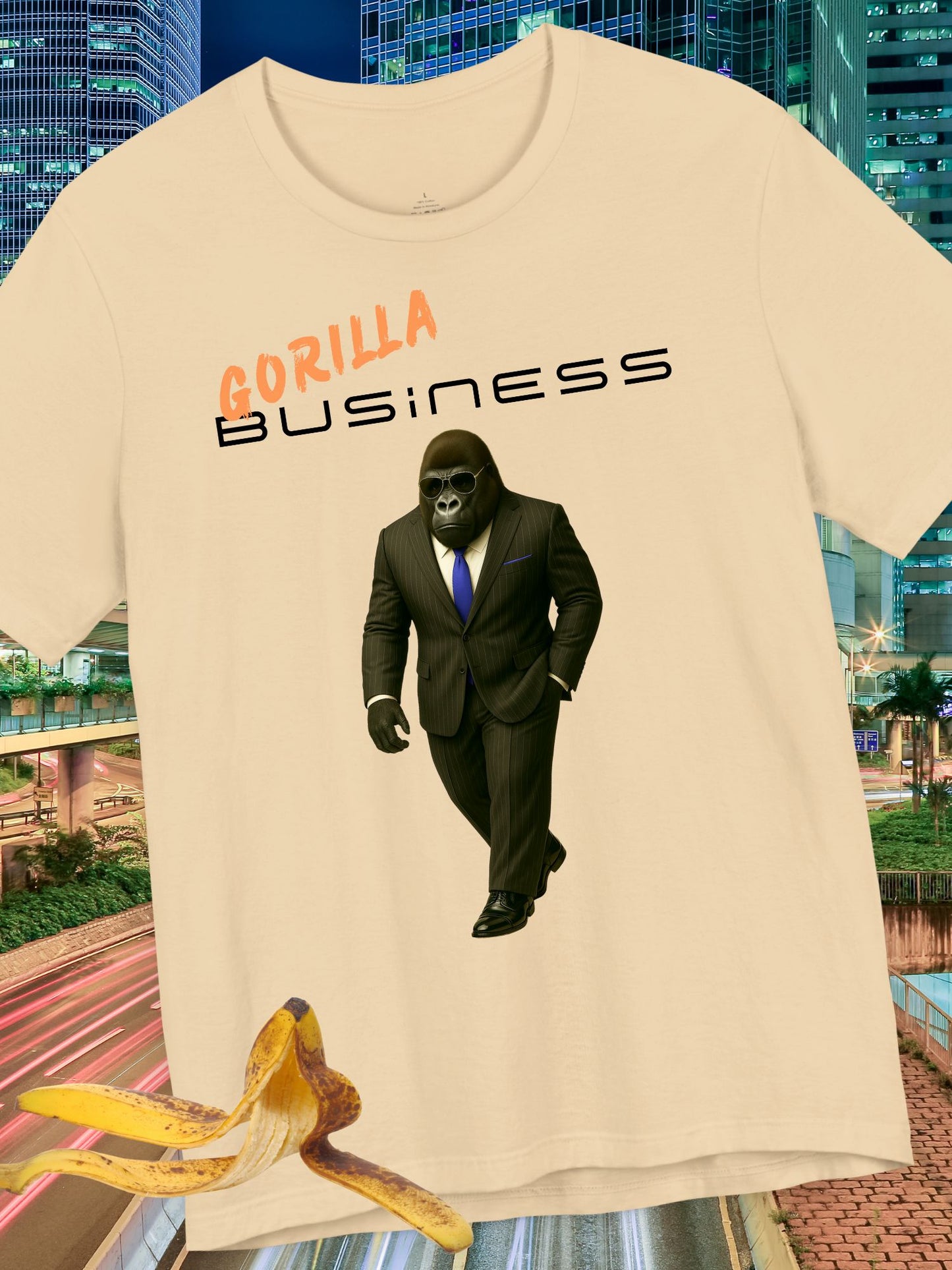 'Gorilla Business' with Graphic Unisex Cotton T-Shirt, Business Gorilla Tee