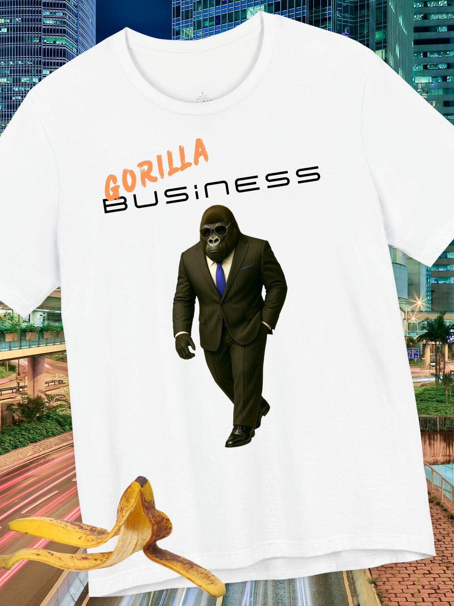 'Gorilla Business' with Graphic Unisex Cotton T-Shirt, Business Gorilla Tee