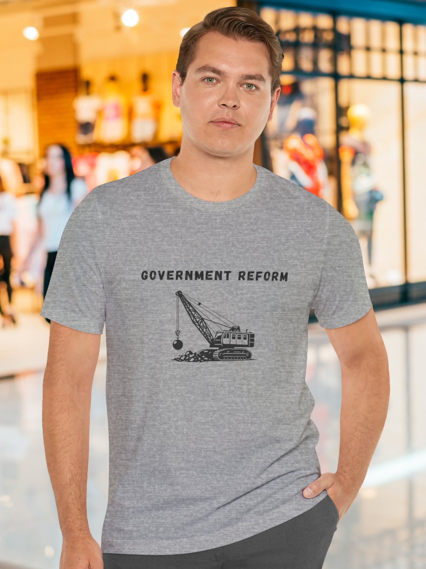 'Government Reform' Wrecking Ball Machine Graphic Unisex T-Shirt, Political Tee, Humorous