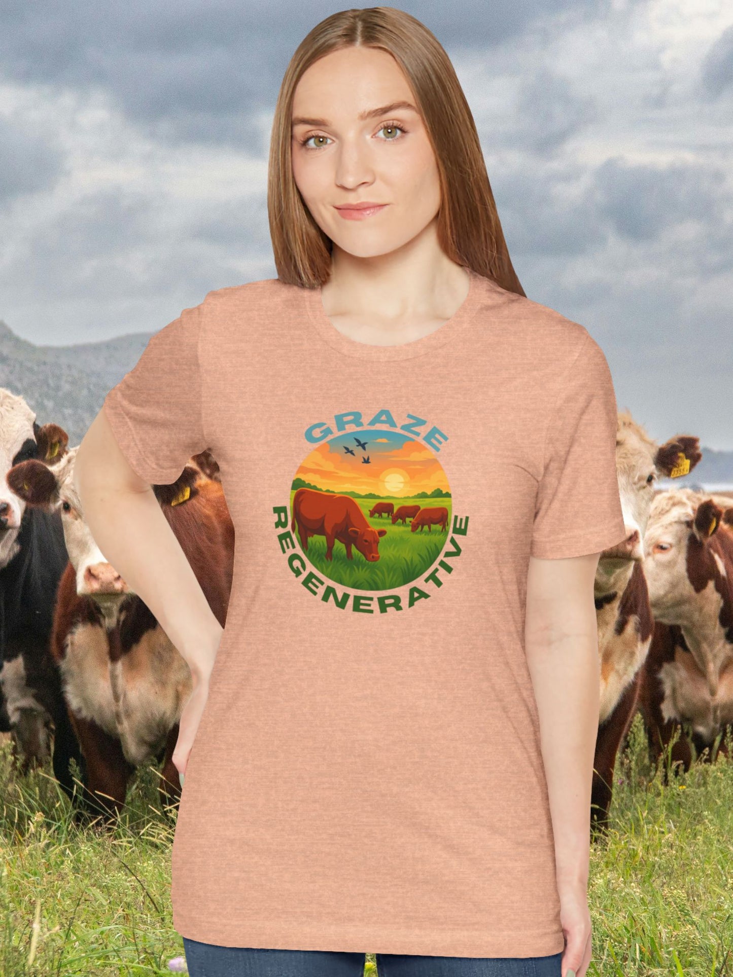'Graze Regenerative' Cattle Grazing Graphic Unisex T-Shirt, Regenerative Agriculture, Environmental and Animal Welfare Tee, Farming Ranching Apparel
