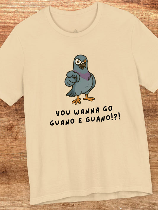 'You Wanna Go Guano E Guano!?!' Disturbed Pigeon Graphic Unisex T-Shirt, Gift for Bird Lovers, Bird Humor Tee