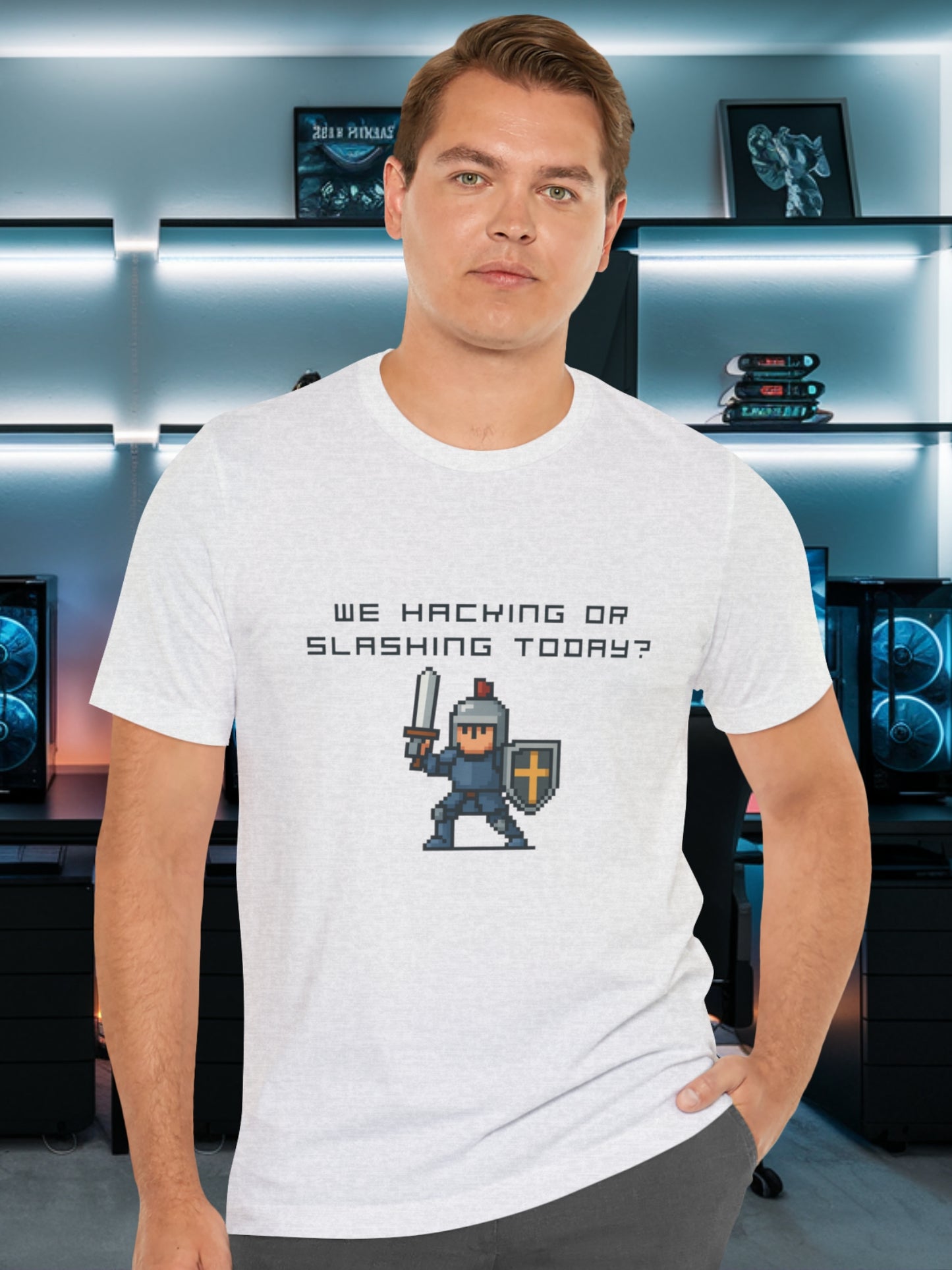 'We Hacking or Slashing today?' Gaming Humor Short Sleeve Tee, Geek Shirt, Casual Wear, Gift for Gamers, Fun T-Shirt