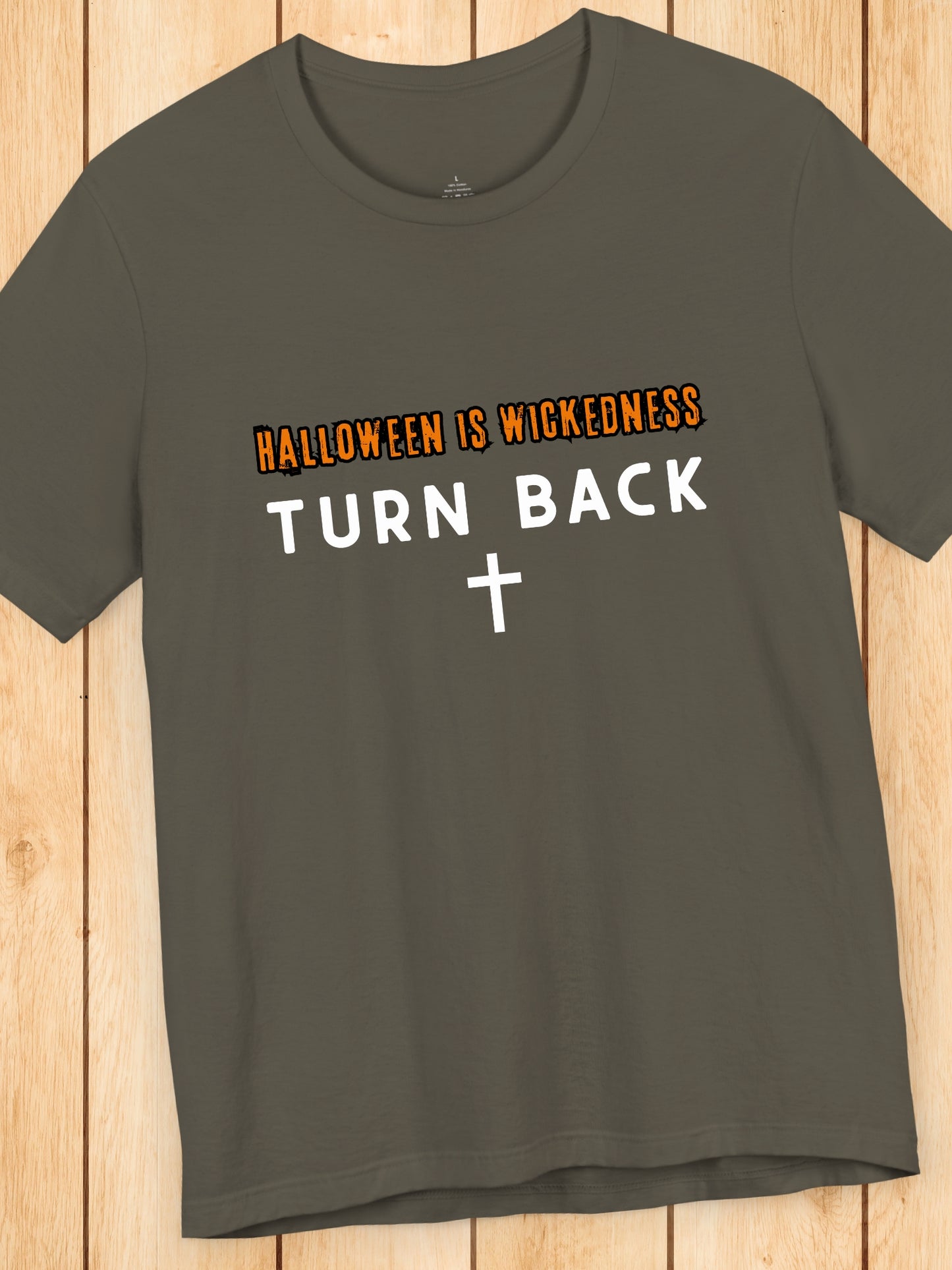'Halloween Is Wickedness, TURN BACK' Cross Graphic Unisex T-Shirt, Holiday Tee, Anti-Halloween, Christian Apparel