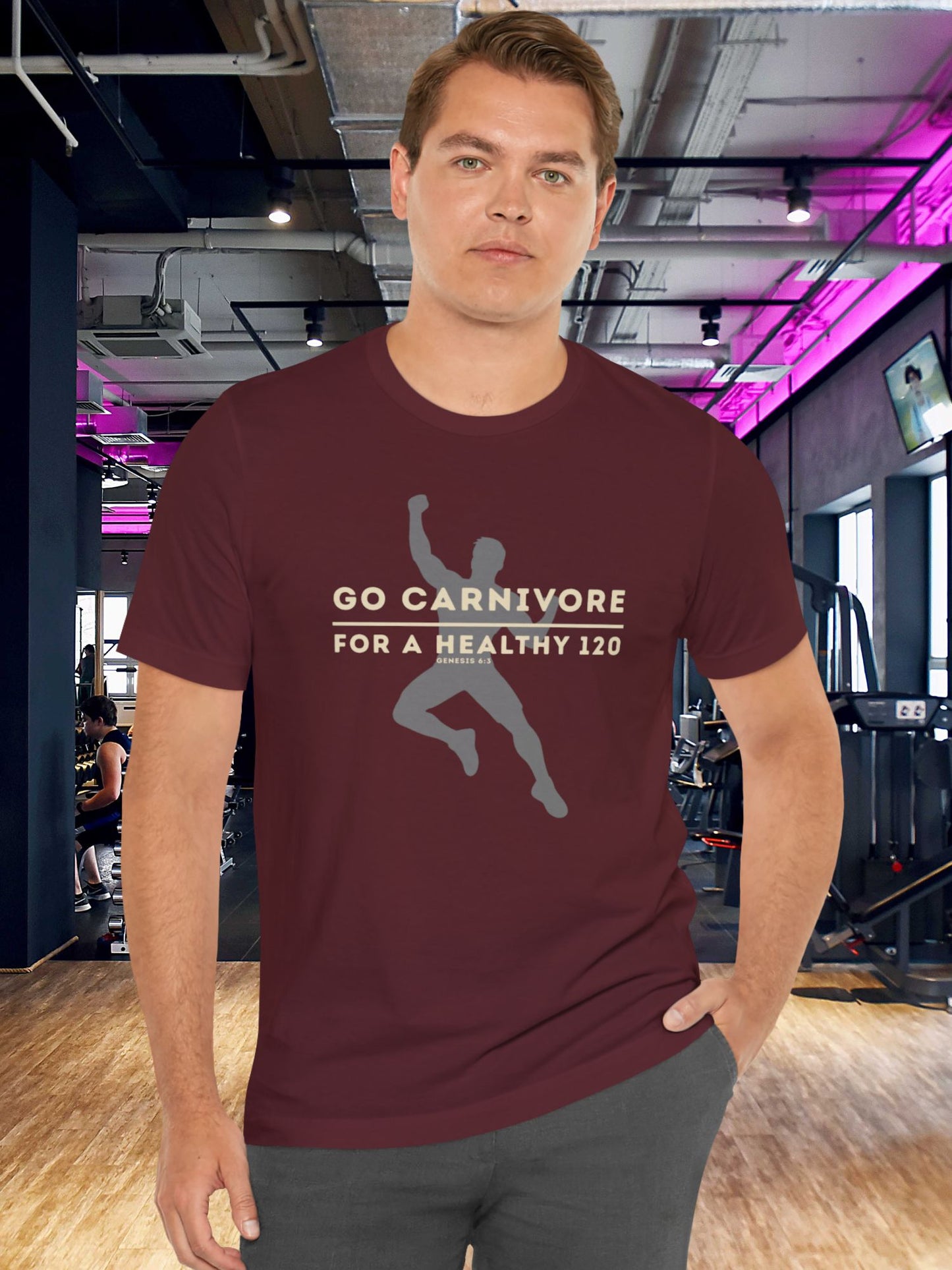 'Go Carnivore, For a Healthy 120, Genesis 6:3' Unisex T-Shirt (Men's Version), Christian Carnivore Diet Tee