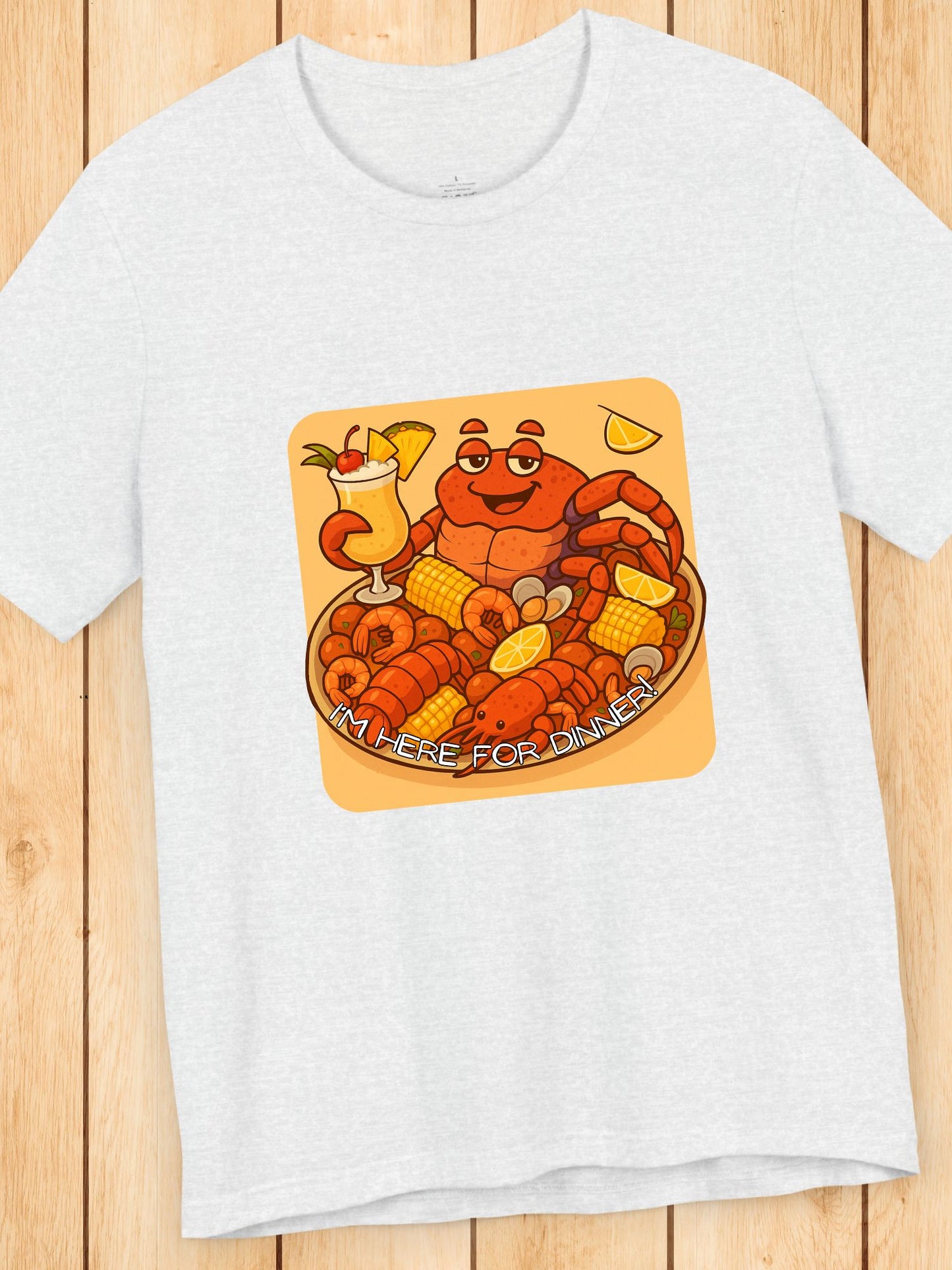 'I'm Here for Dinner!' Coconut Crabby on a Plater Graphic Unisex T-Shirt, Colorful Seafood Delight Tee, Fun T-Shirt, Summer Vibes Shirt, Seafood Enthusiast Gift, Vibrant Foodie Apparel