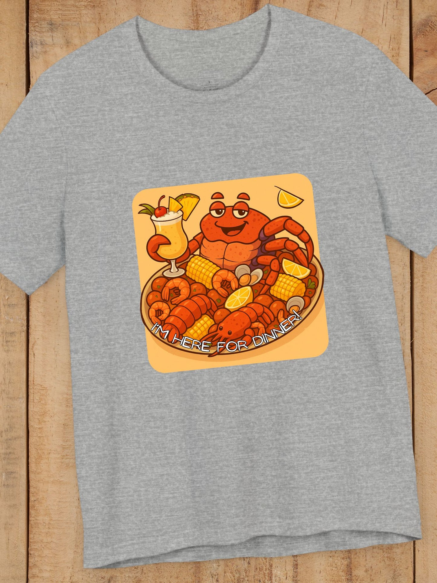 'I'm Here for Dinner!' Coconut Crabby on a Plater Graphic Unisex T-Shirt, Colorful Seafood Delight Tee, Fun T-Shirt, Summer Vibes Shirt, Seafood Enthusiast Gift, Vibrant Foodie Apparel