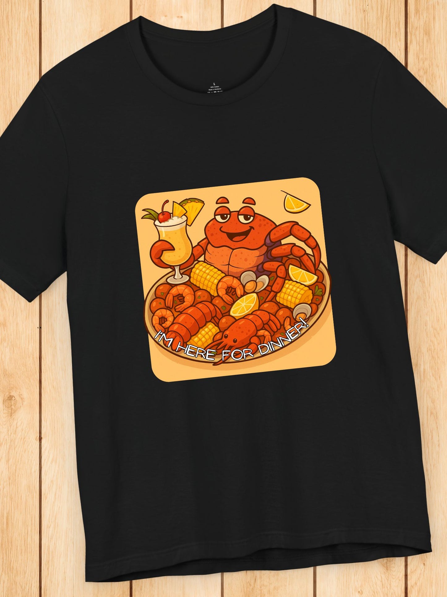 'I'm Here for Dinner!' Coconut Crabby on a Plater Graphic Unisex T-Shirt, Colorful Seafood Delight Tee, Fun T-Shirt, Summer Vibes Shirt, Seafood Enthusiast Gift, Vibrant Foodie Apparel