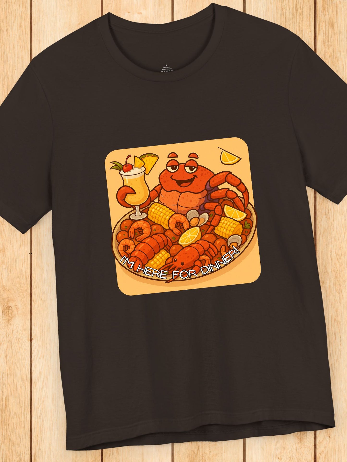 'I'm Here for Dinner!' Coconut Crabby on a Plater Graphic Unisex T-Shirt, Colorful Seafood Delight Tee, Fun T-Shirt, Summer Vibes Shirt, Seafood Enthusiast Gift, Vibrant Foodie Apparel