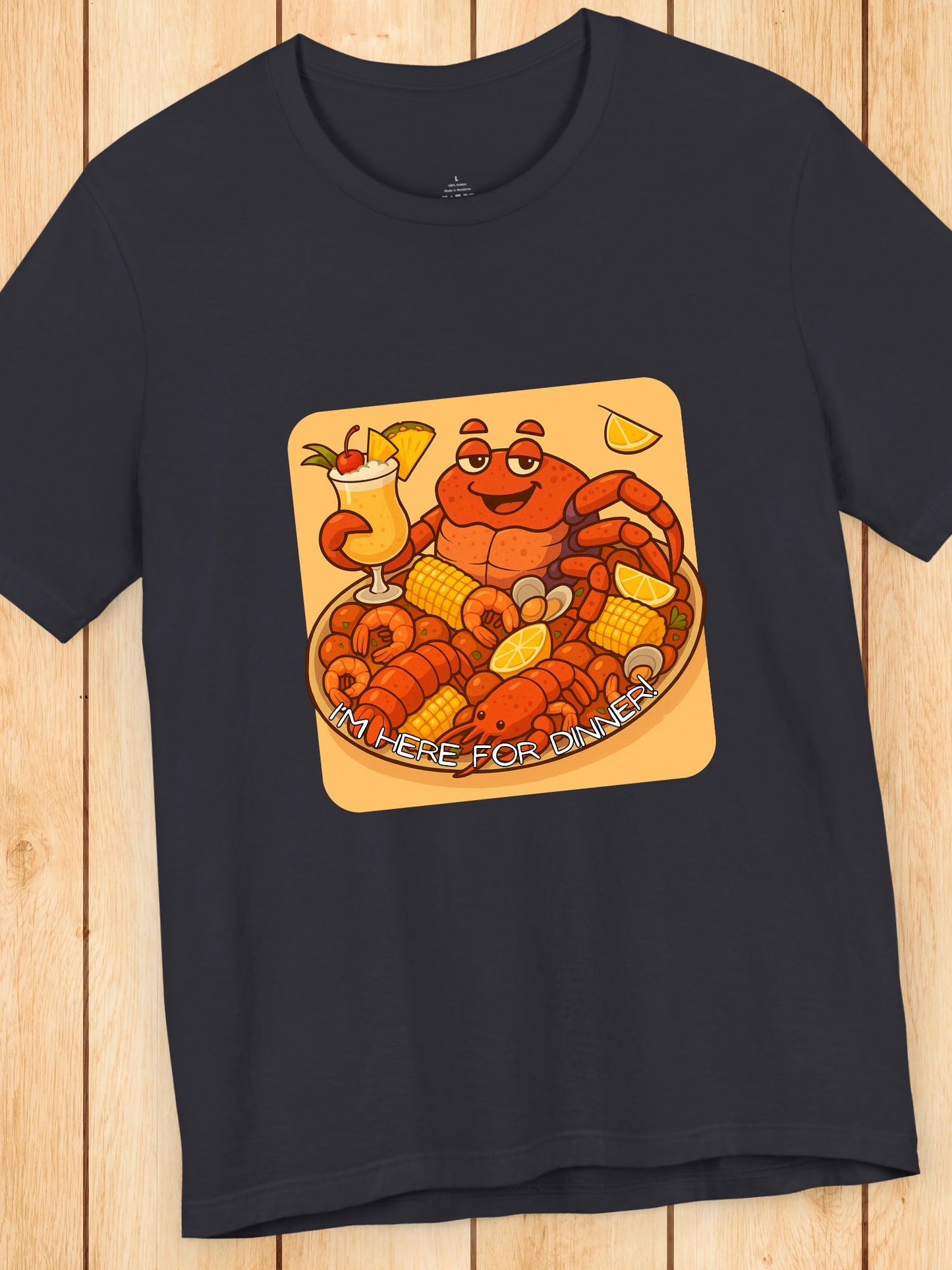 'I'm Here for Dinner!' Coconut Crabby on a Plater Graphic Unisex T-Shirt, Colorful Seafood Delight Tee, Fun T-Shirt, Summer Vibes Shirt, Seafood Enthusiast Gift, Vibrant Foodie Apparel