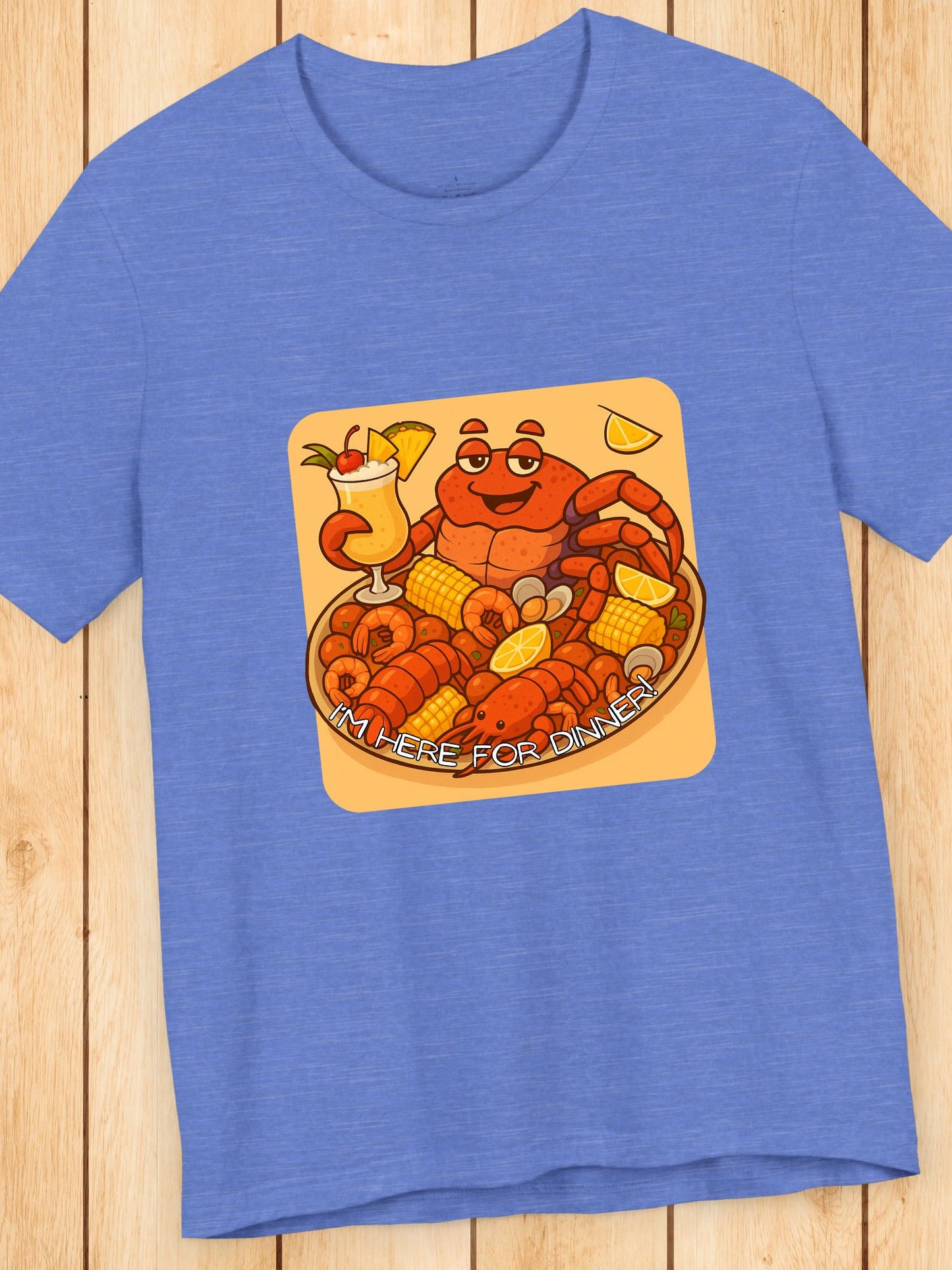 'I'm Here for Dinner!' Coconut Crabby on a Plater Graphic Unisex T-Shirt, Colorful Seafood Delight Tee, Fun T-Shirt, Summer Vibes Shirt, Seafood Enthusiast Gift, Vibrant Foodie Apparel
