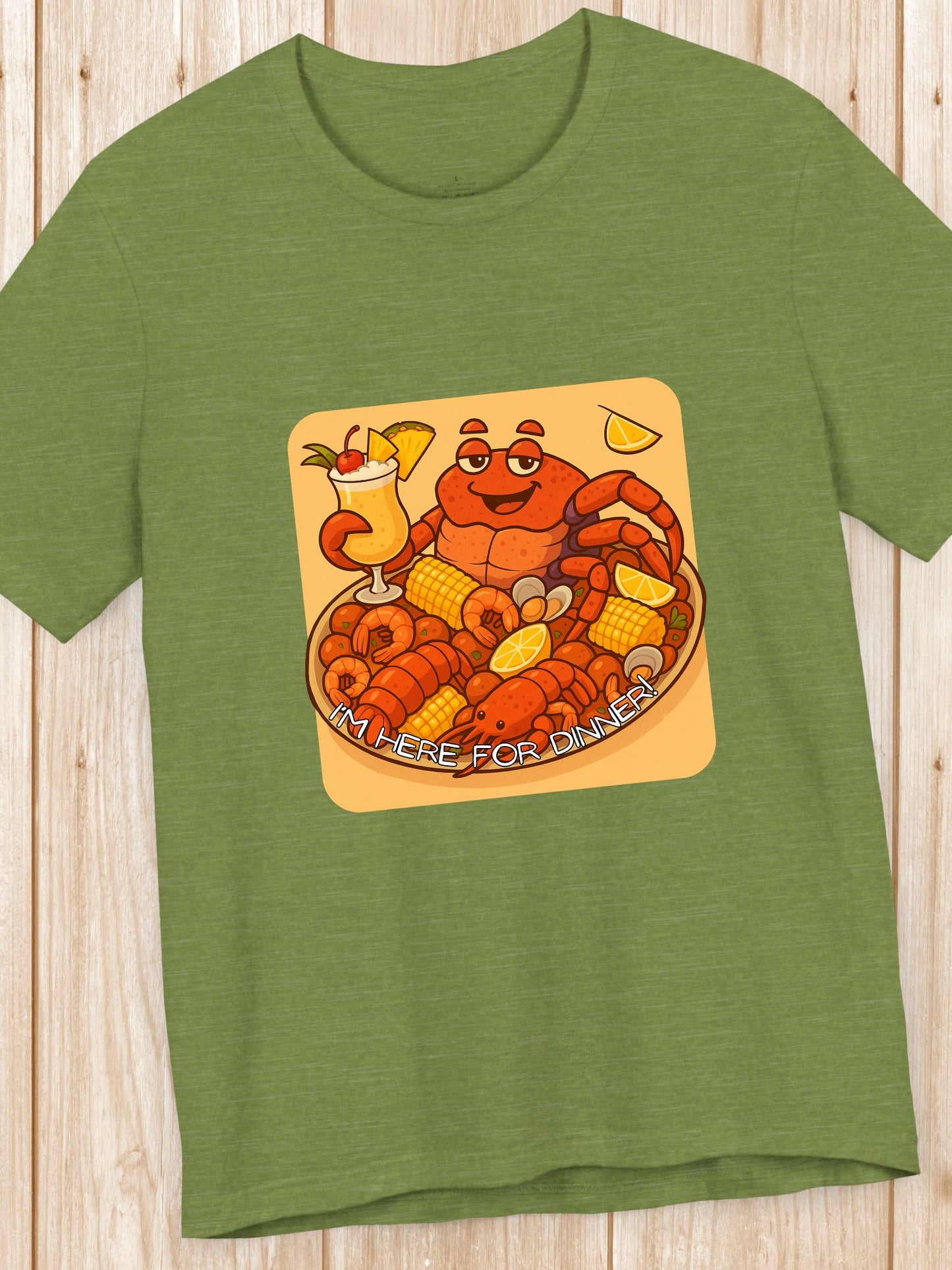 'I'm Here for Dinner!' Coconut Crabby on a Plater Graphic Unisex T-Shirt, Colorful Seafood Delight Tee, Fun T-Shirt, Summer Vibes Shirt, Seafood Enthusiast Gift, Vibrant Foodie Apparel