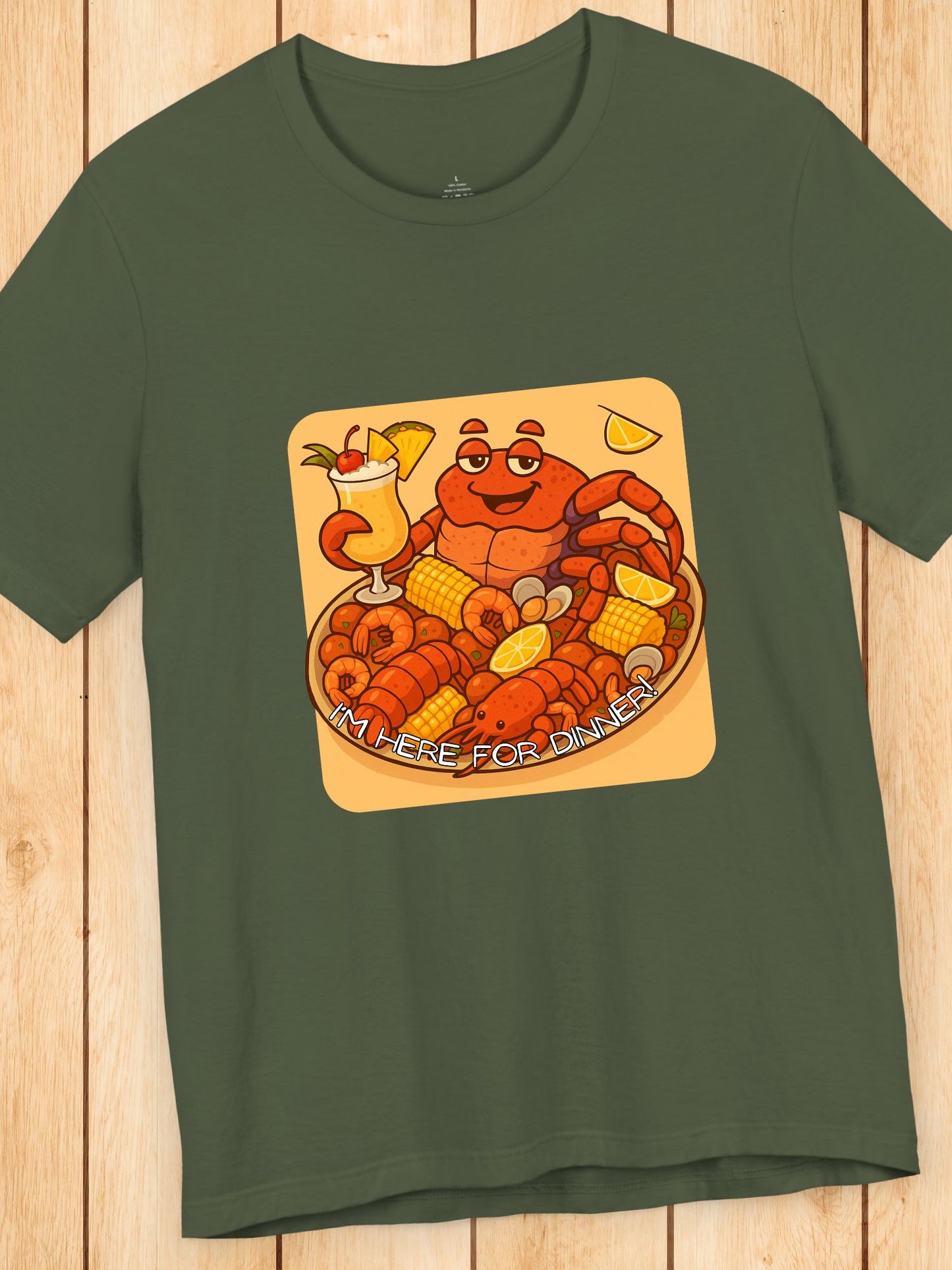 'I'm Here for Dinner!' Coconut Crabby on a Plater Graphic Unisex T-Shirt, Colorful Seafood Delight Tee, Fun T-Shirt, Summer Vibes Shirt, Seafood Enthusiast Gift, Vibrant Foodie Apparel