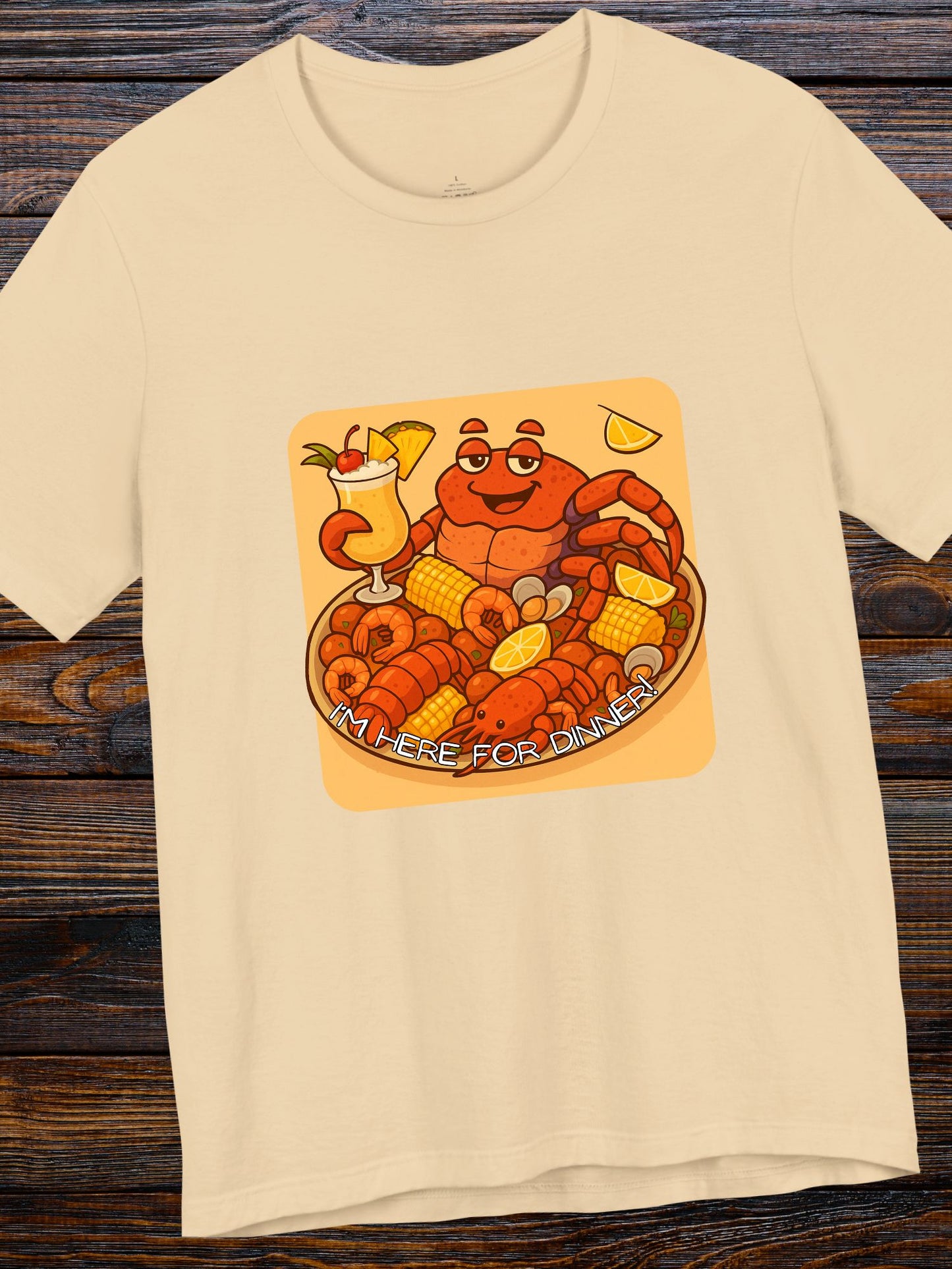'I'm Here for Dinner!' Coconut Crabby on a Plater Graphic Unisex T-Shirt, Colorful Seafood Delight Tee, Fun T-Shirt, Summer Vibes Shirt, Seafood Enthusiast Gift, Vibrant Foodie Apparel