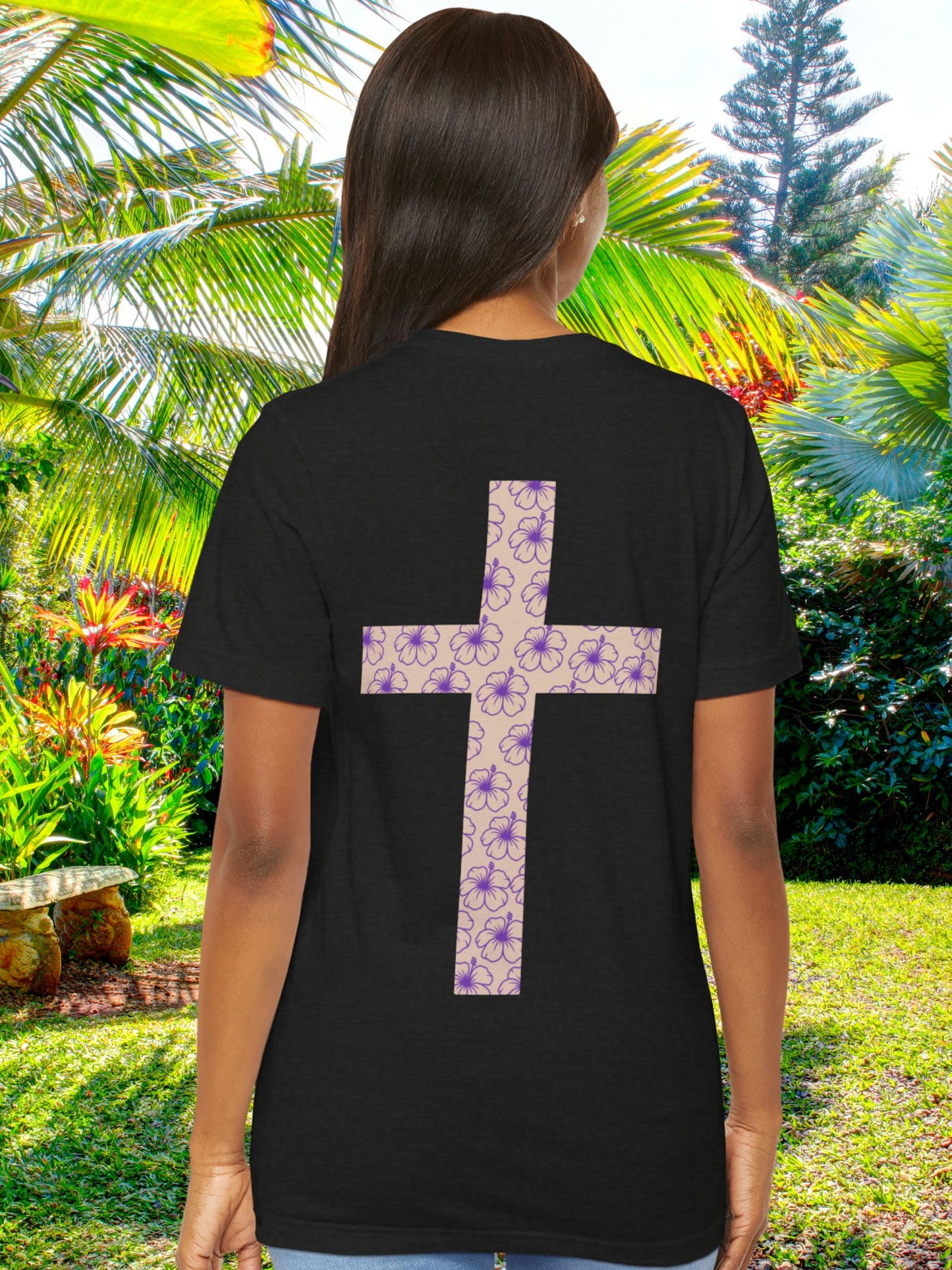 Hibiscus Pattern Cross Back Design Unisex T-Shirt, Christian Apparel