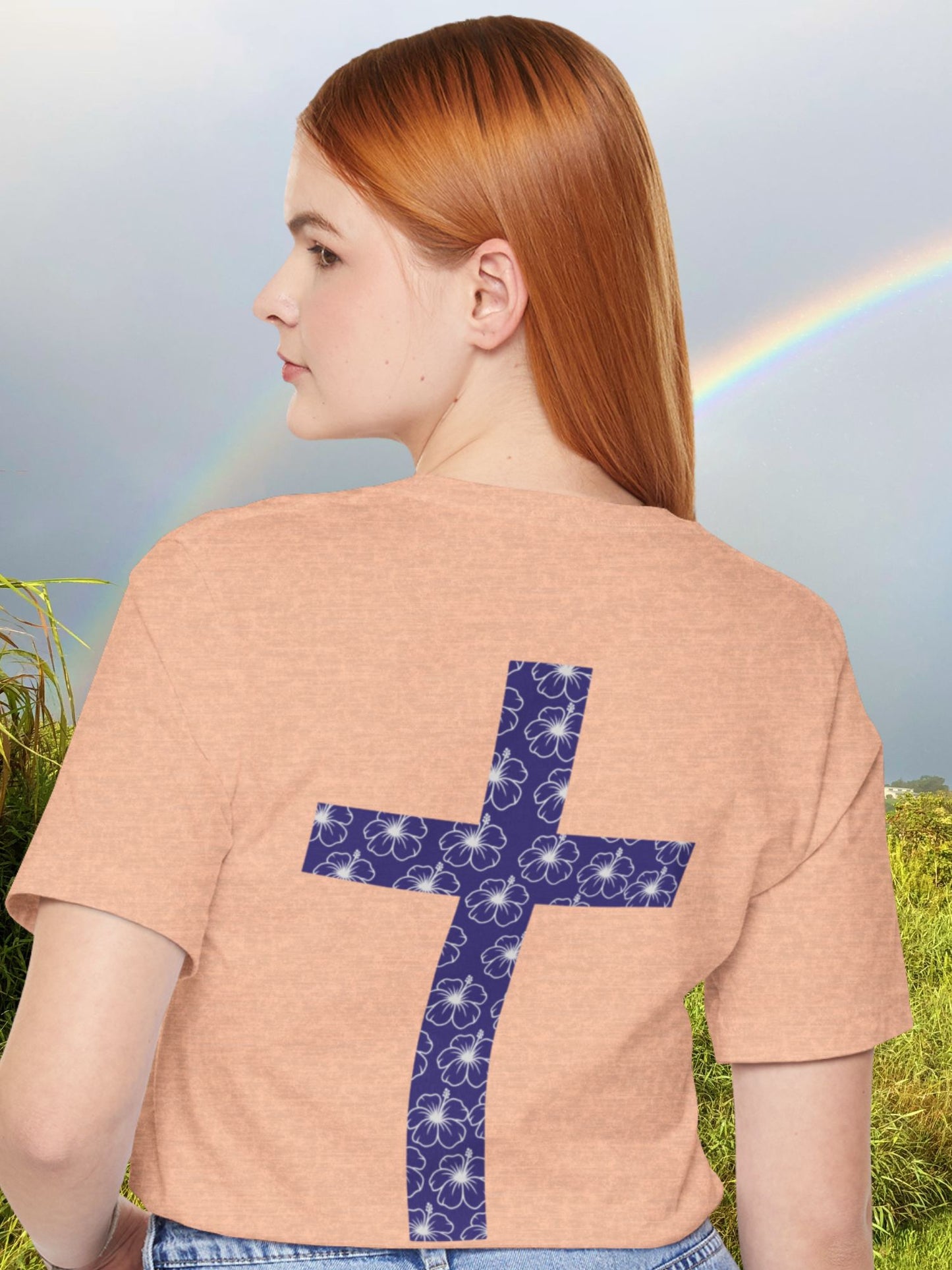 Hibiscus Pattern Cross Back Design Unisex T-Shirt, Christian Apparel