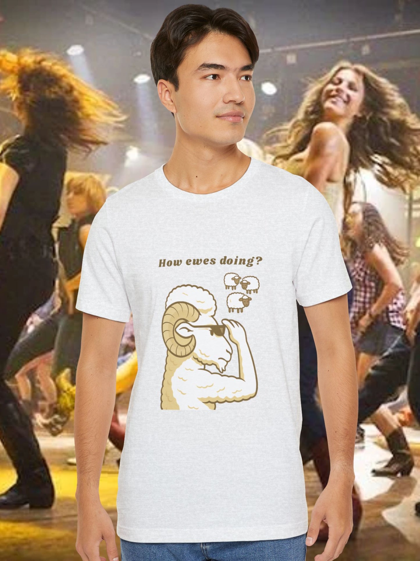 'How Ewes Doing?' Ram and Sheep Graphic Unisex T-Shirt, Gift funny sheep Tee, Casual Wear, Great for Parties