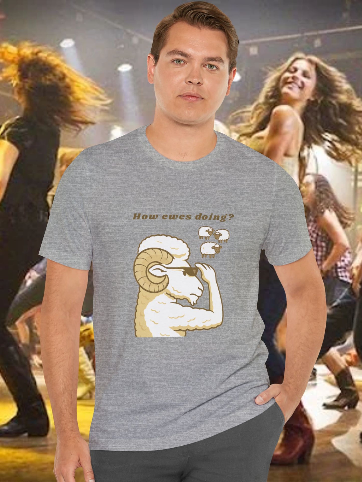 'How Ewes Doing?' Ram and Sheep Graphic Unisex T-Shirt, Gift funny sheep Tee, Casual Wear, Great for Parties