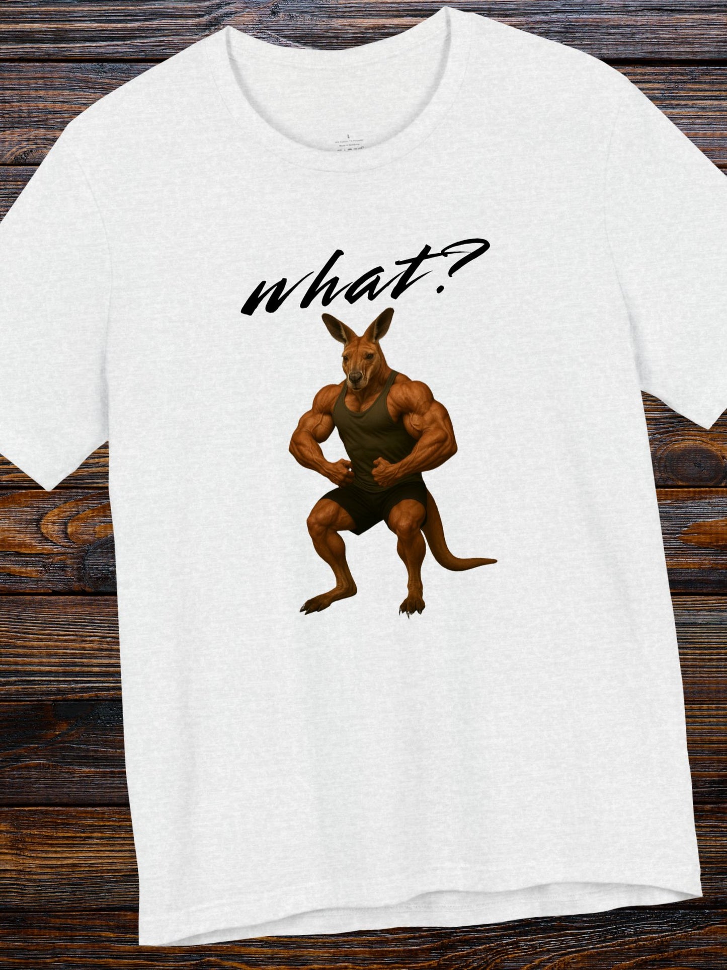 'What?' Kangaroo Flexing Graphic Unisex T-Shirt, Australian Gym Lovers Tee