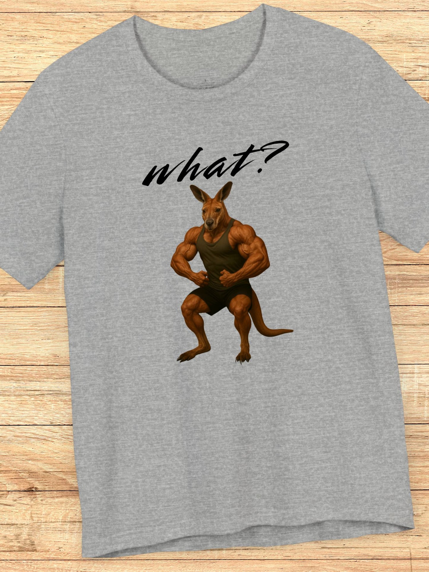 'What?' Kangaroo Flexing Graphic Unisex T-Shirt, Australian Gym Lovers Tee