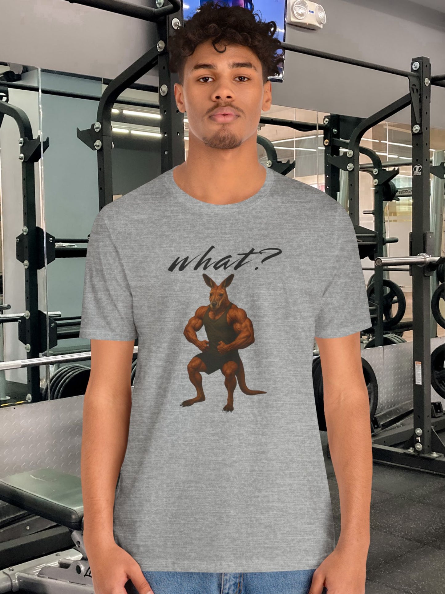 'What?' Kangaroo Flexing Graphic Unisex T-Shirt, Australian Gym Lovers Tee