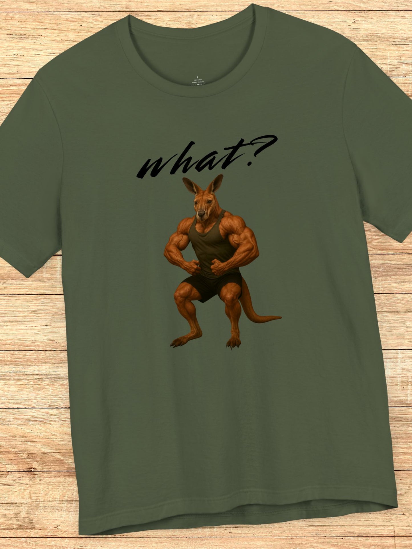 'What?' Kangaroo Flexing Graphic Unisex T-Shirt, Australian Gym Lovers Tee