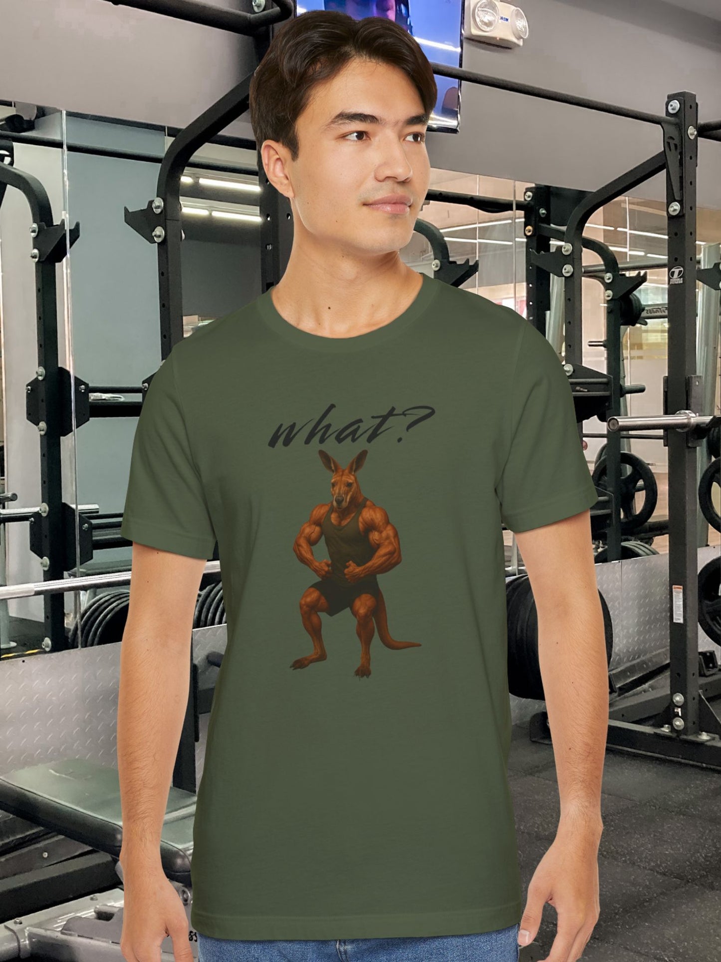 'What?' Kangaroo Flexing Graphic Unisex T-Shirt, Australian Gym Lovers Tee