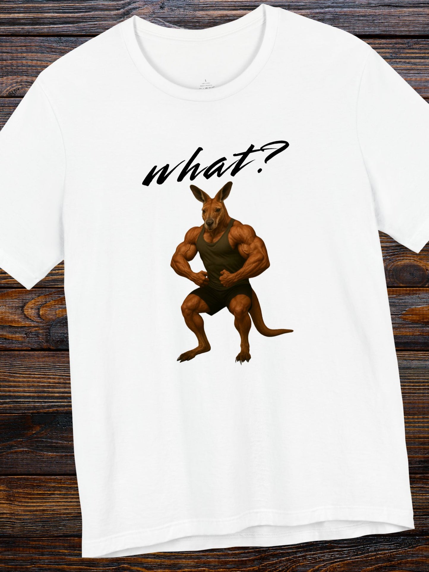 'What?' Kangaroo Flexing Graphic Unisex T-Shirt, Australian Gym Lovers Tee