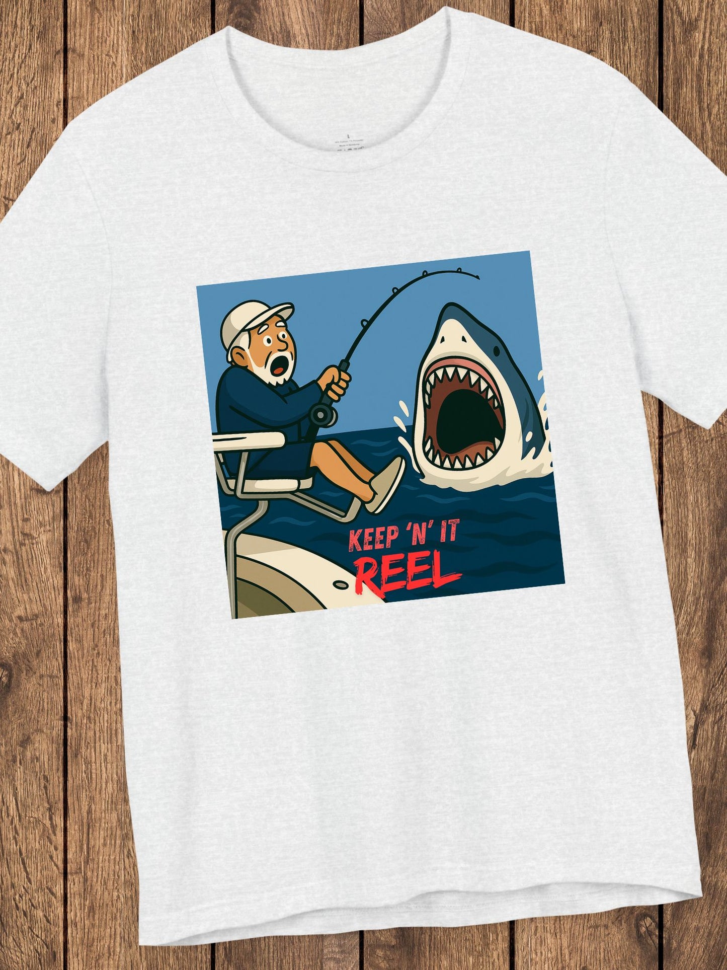 'Keep ‘N’ It Reel' Shark Fisherman Graphic Unisex T-Shirt, Fishing Apparel