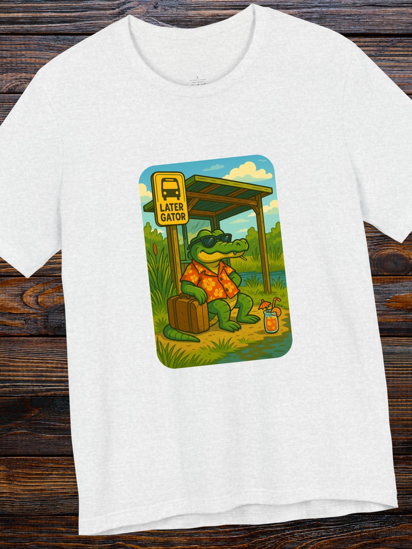 'Later Gator' Gator at a Bus Stop Graphic Unisex T-Shirt, Summer Vibes Shirt, Animal Lover Gift, Fun Casual Wear