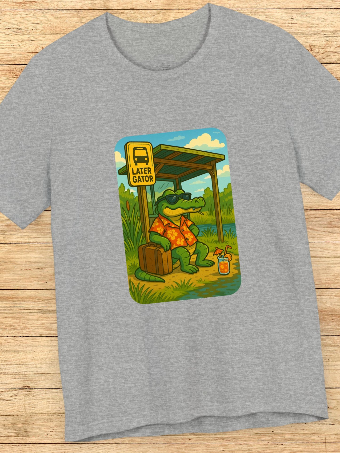 'Later Gator' Gator at a Bus Stop Graphic Unisex T-Shirt, Summer Vibes Shirt, Animal Lover Gift, Fun Casual Wear