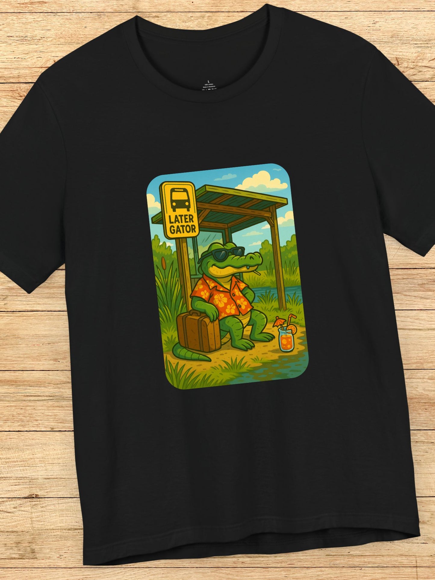 'Later Gator' Gator at a Bus Stop Graphic Unisex T-Shirt, Summer Vibes Shirt, Animal Lover Gift, Fun Casual Wear