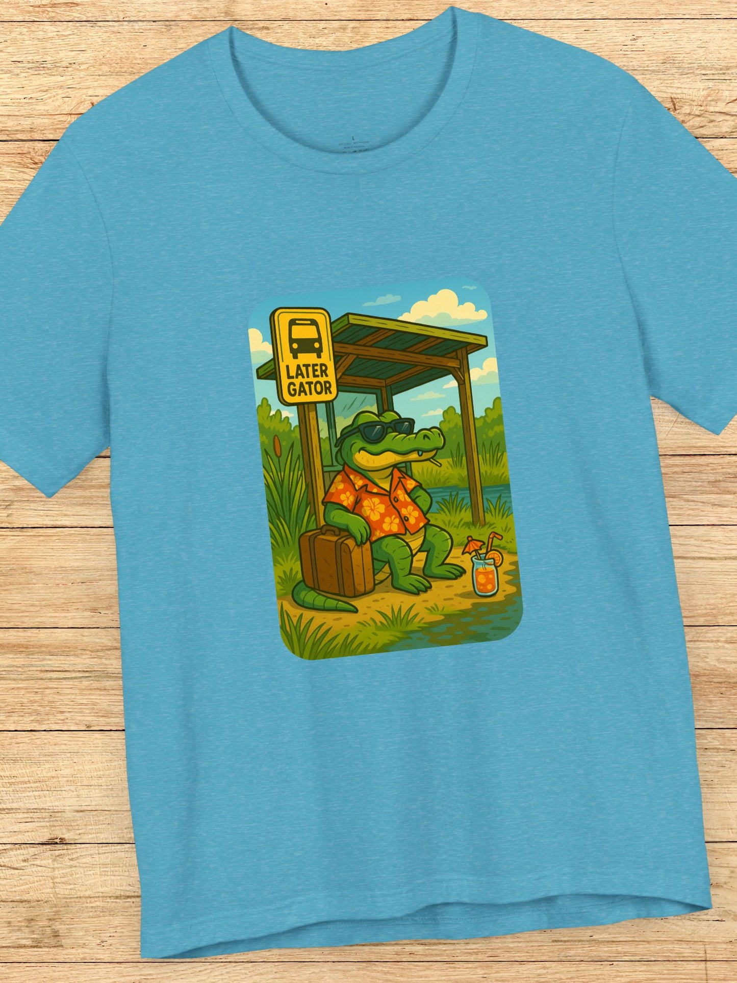 'Later Gator' Gator at a Bus Stop Graphic Unisex T-Shirt, Summer Vibes Shirt, Animal Lover Gift, Fun Casual Wear