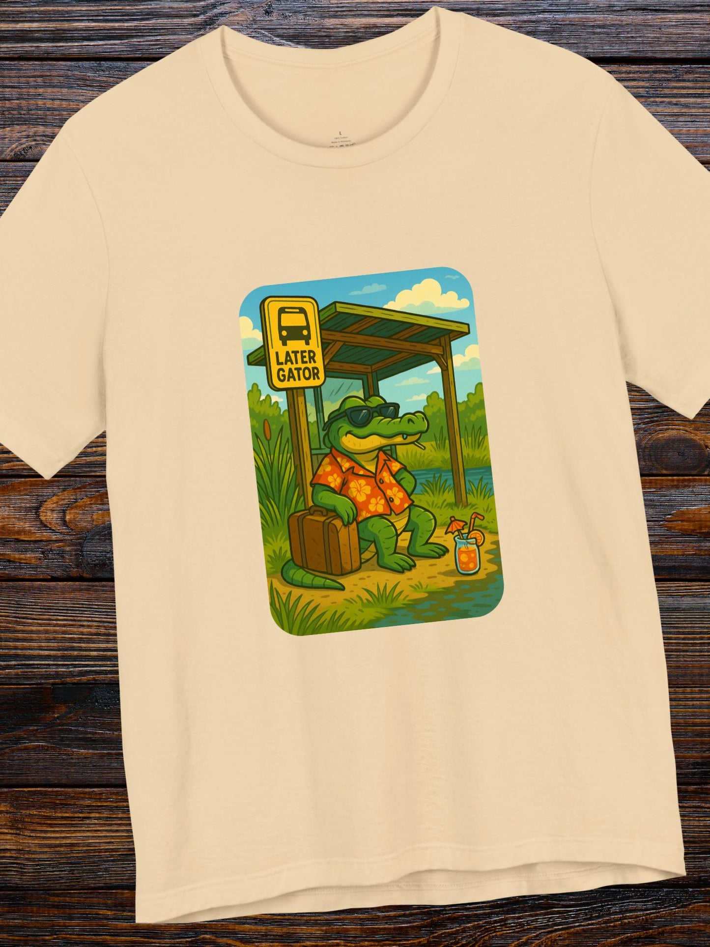'Later Gator' Gator at a Bus Stop Graphic Unisex T-Shirt, Summer Vibes Shirt, Animal Lover Gift, Fun Casual Wear