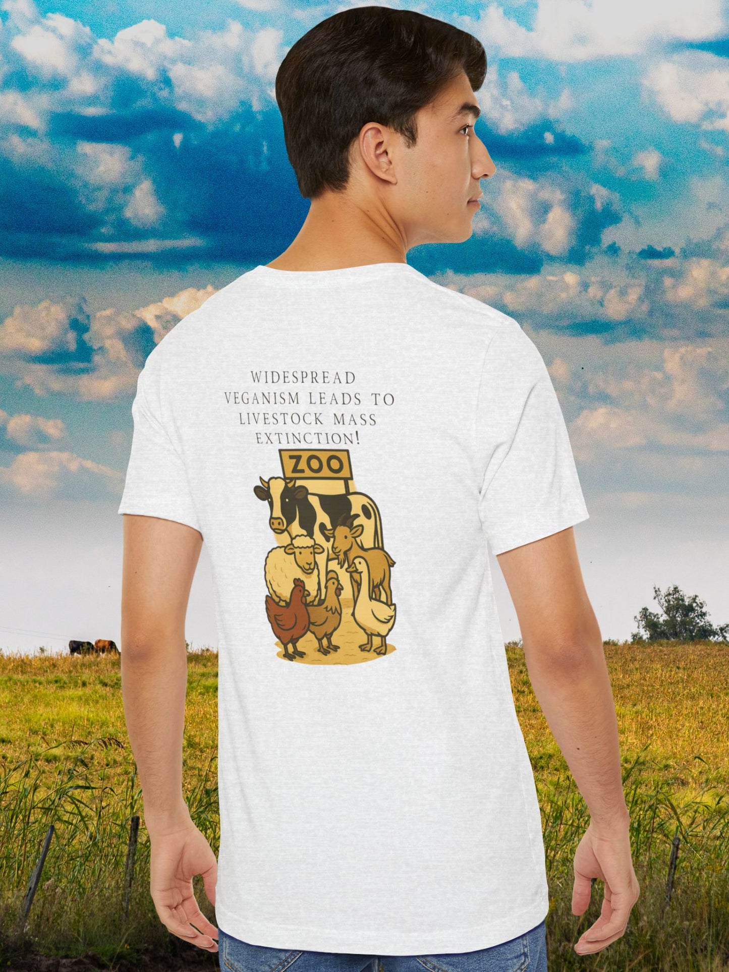 'Widespread Veganism Leads to Livestock Mass Extinction' Livestock in a Zoo Graphic Unisex T-Shirt, Gift for Anti-Vegans, Ethical Lifestyle Shirt