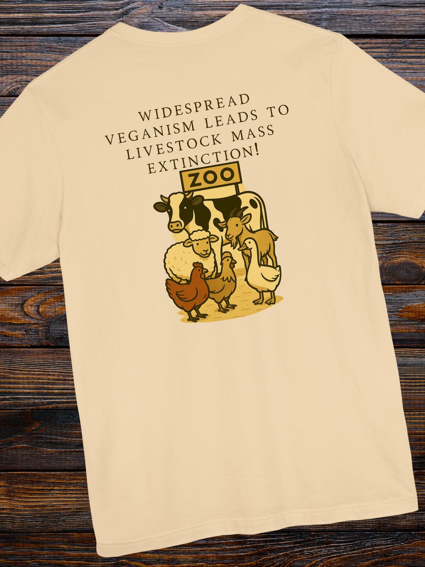 'Widespread Veganism Leads to Livestock Mass Extinction' Livestock in a Zoo Graphic Unisex T-Shirt, Gift for Anti-Vegans, Ethical Lifestyle Shirt