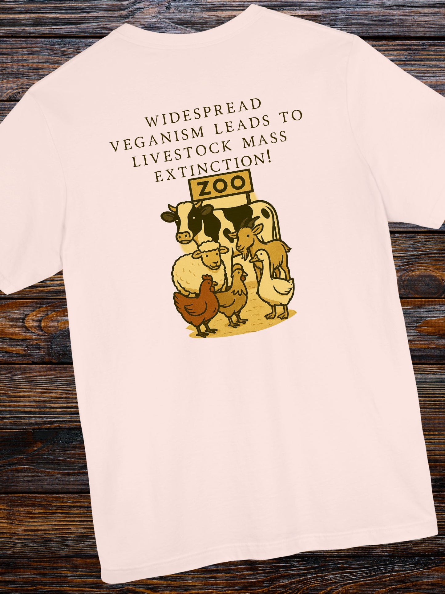 'Widespread Veganism Leads to Livestock Mass Extinction' Livestock in a Zoo Graphic Unisex T-Shirt, Gift for Anti-Vegans, Ethical Lifestyle Shirt
