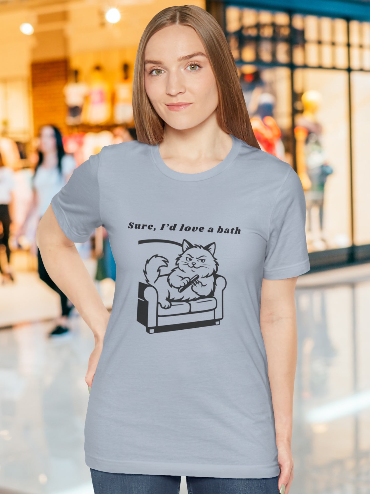 Sure, I'd love a bath' Cat Sharpening Claws Graphic Unisex T-Shirt, Humorous Cat Lover Tee