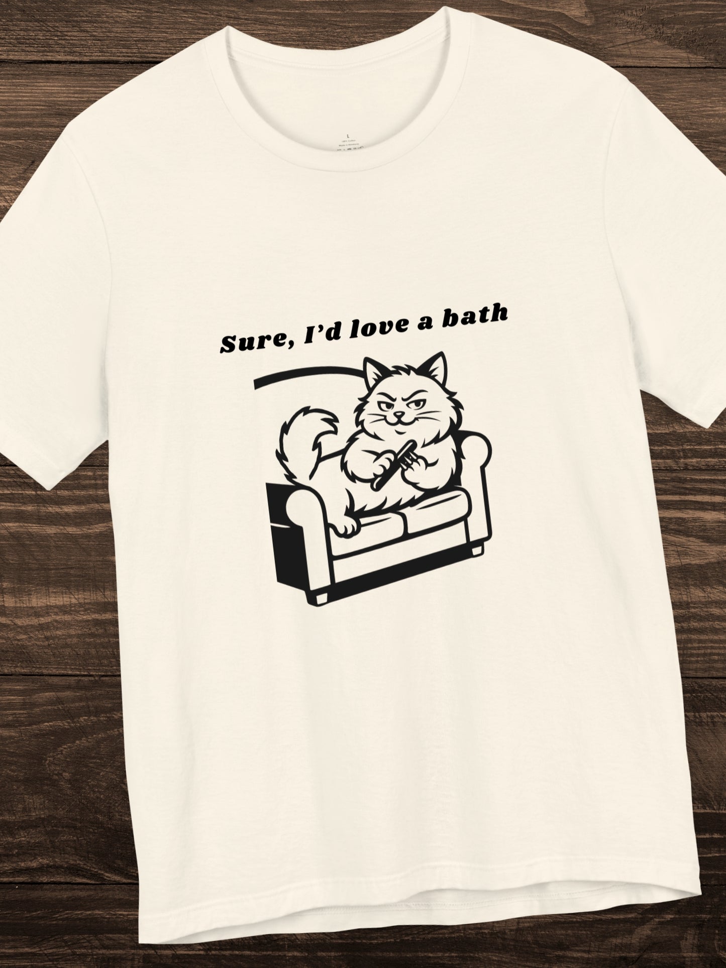 Sure, I'd love a bath' Cat Sharpening Claws Graphic Unisex T-Shirt, Humorous Cat Lover Tee
