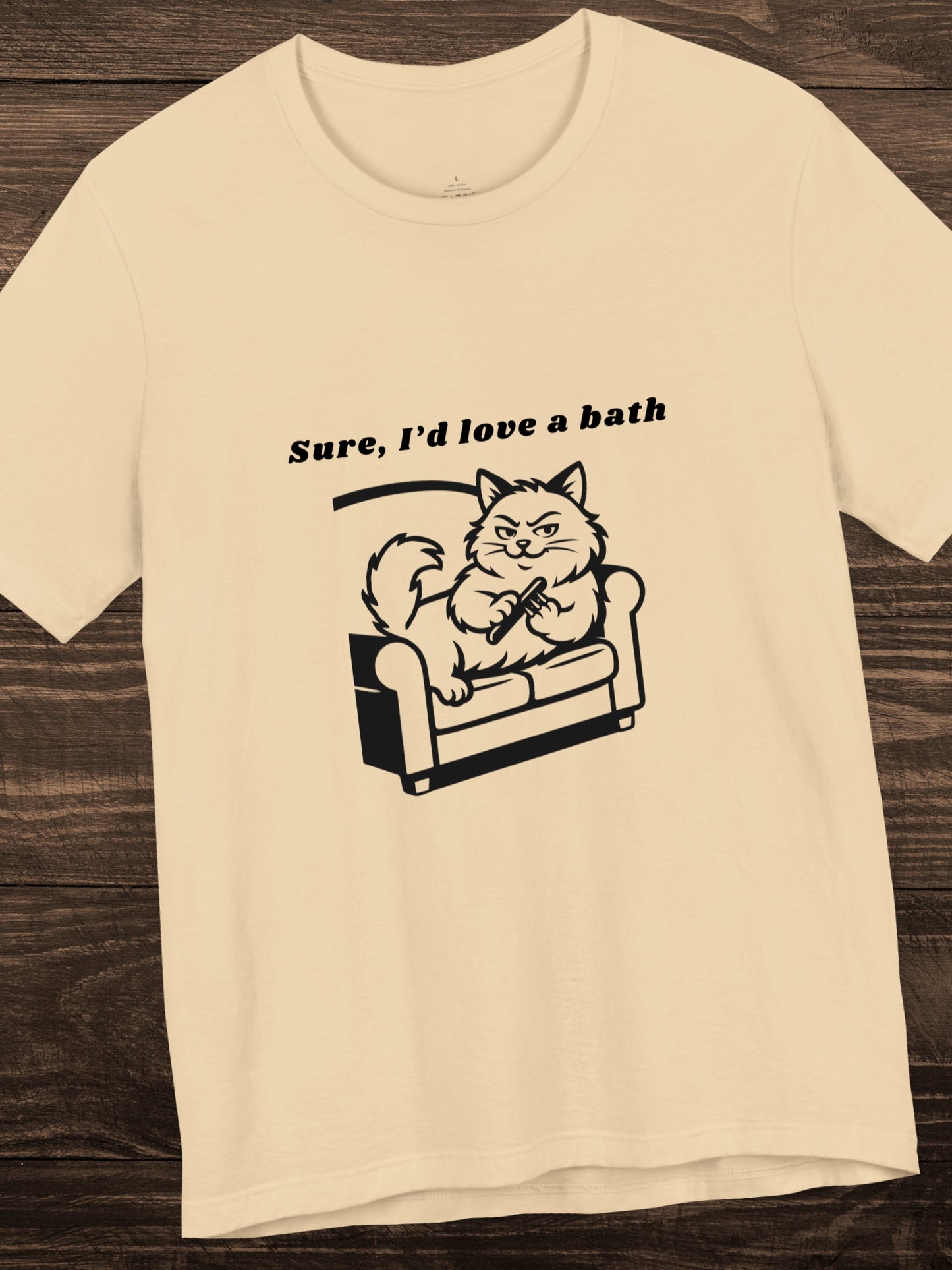 Sure, I'd love a bath' Cat Sharpening Claws Graphic Unisex T-Shirt, Humorous Cat Lover Tee