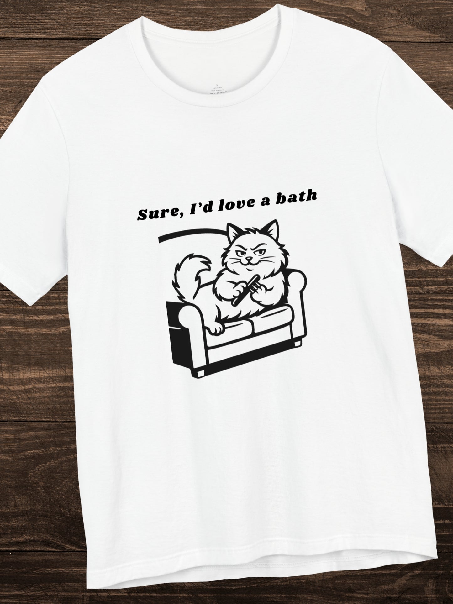 Sure, I'd love a bath' Cat Sharpening Claws Graphic Unisex T-Shirt, Humorous Cat Lover Tee