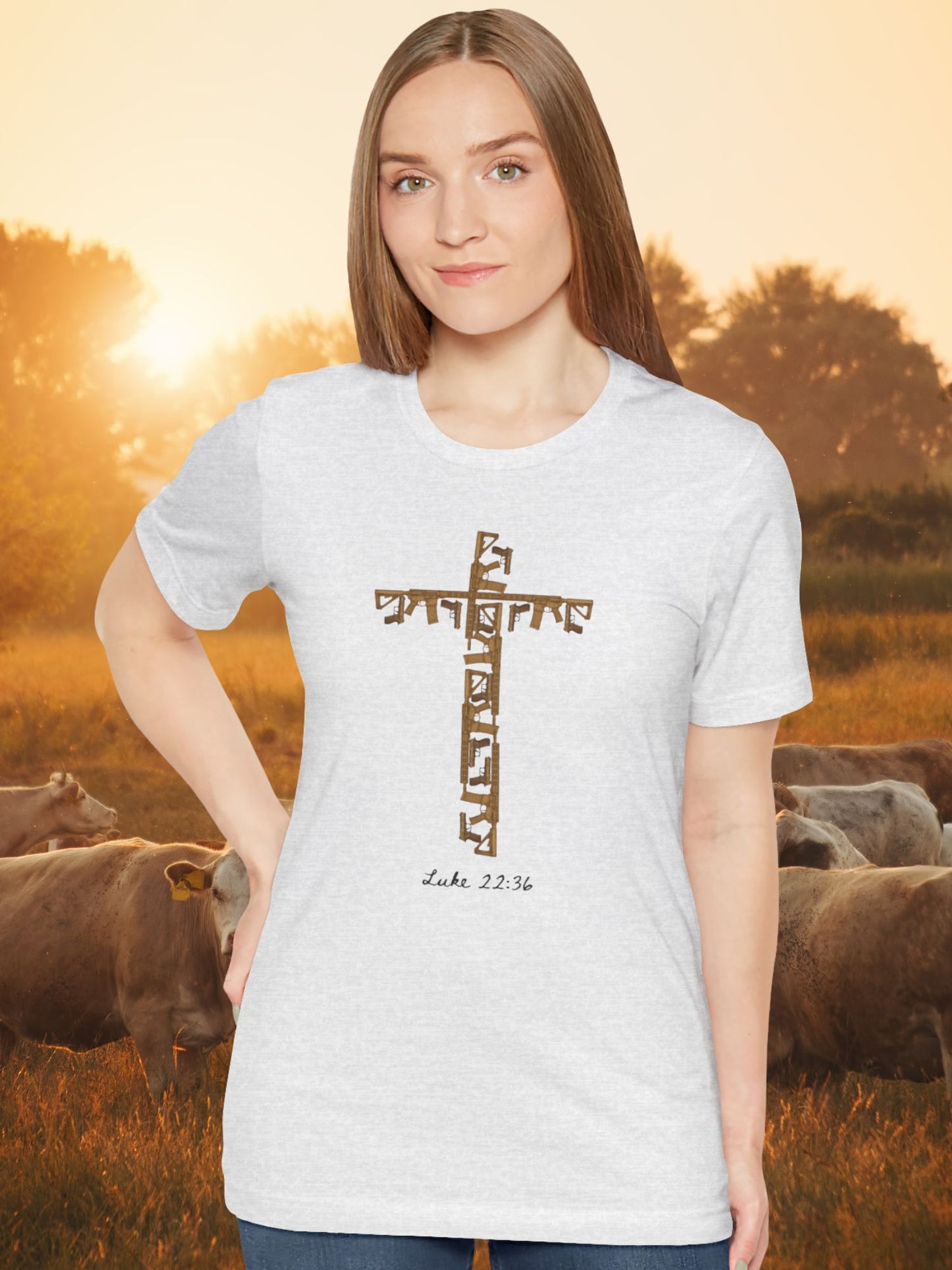 Luke 22:36 with Firearms Cross Design Unisex T-Shirt, Christian Apparel, Second Amendment Tee